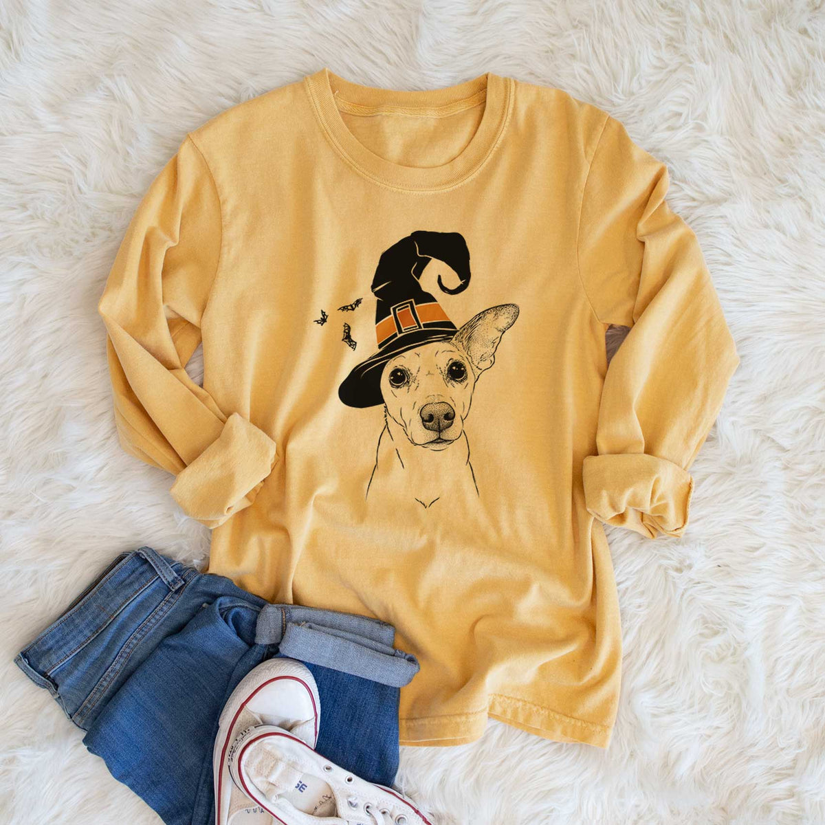 Witch Molly the Jack Russell Terrier - Men's Heavyweight 100% Cotton Long Sleeve