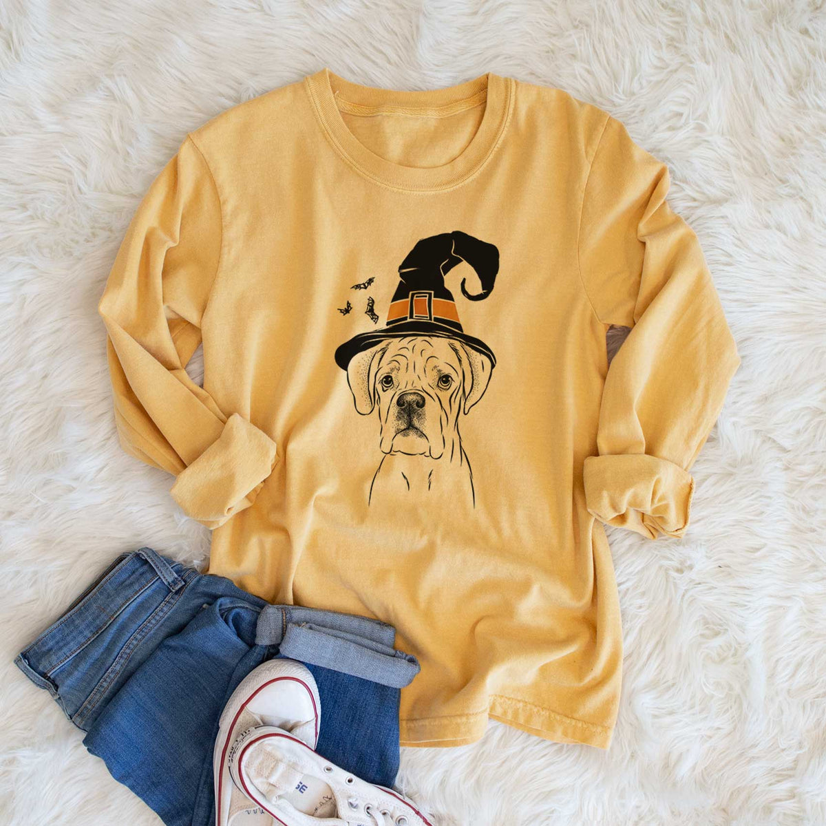 Witch Nelly the Boxer - Men's Heavyweight 100% Cotton Long Sleeve