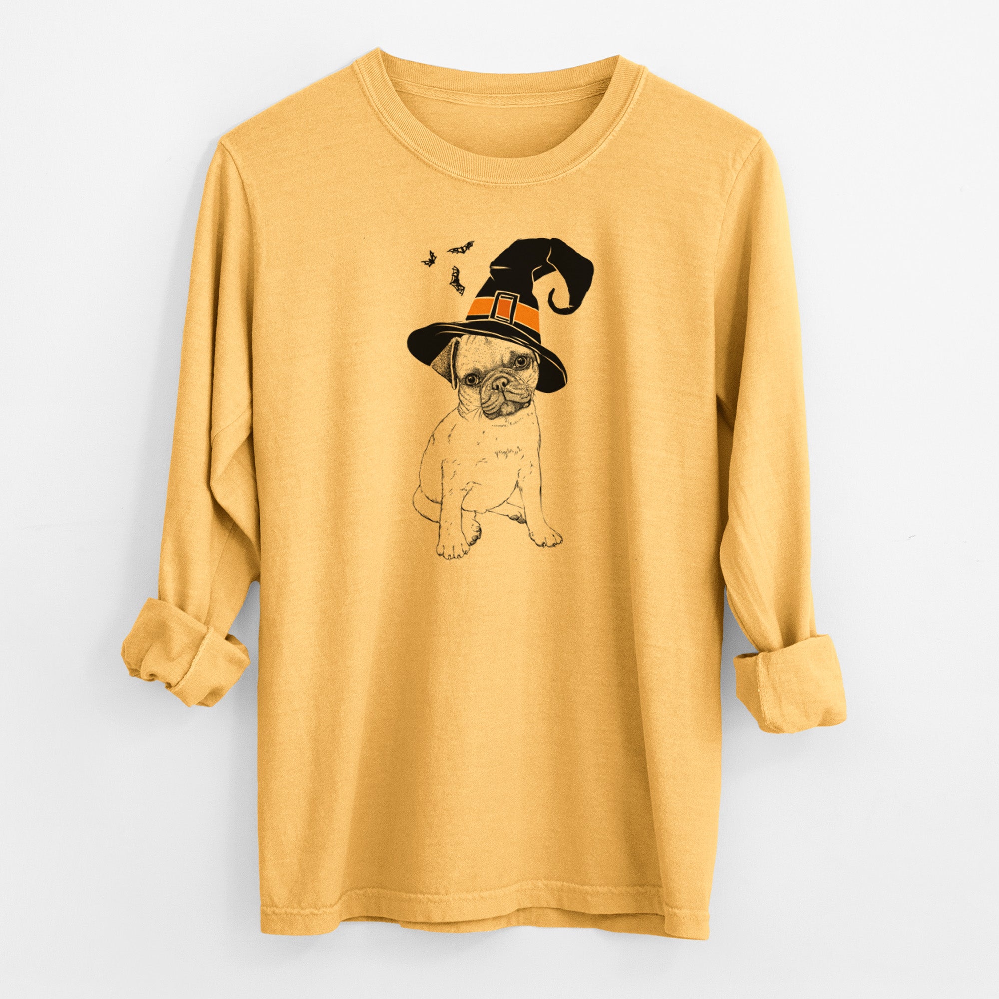 Witch Nelson the Pug Puppy - Men's Heavyweight 100% Cotton Long Sleeve