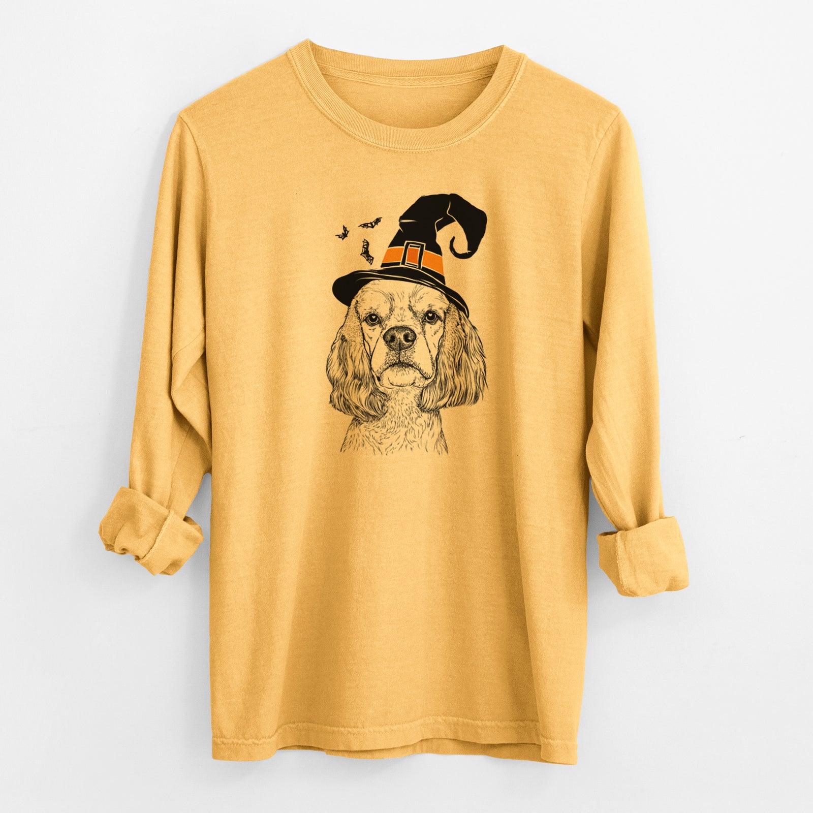 Witch Oakley the American Cocker Spaniel - Men's Heavyweight 100% Cotton Long Sleeve