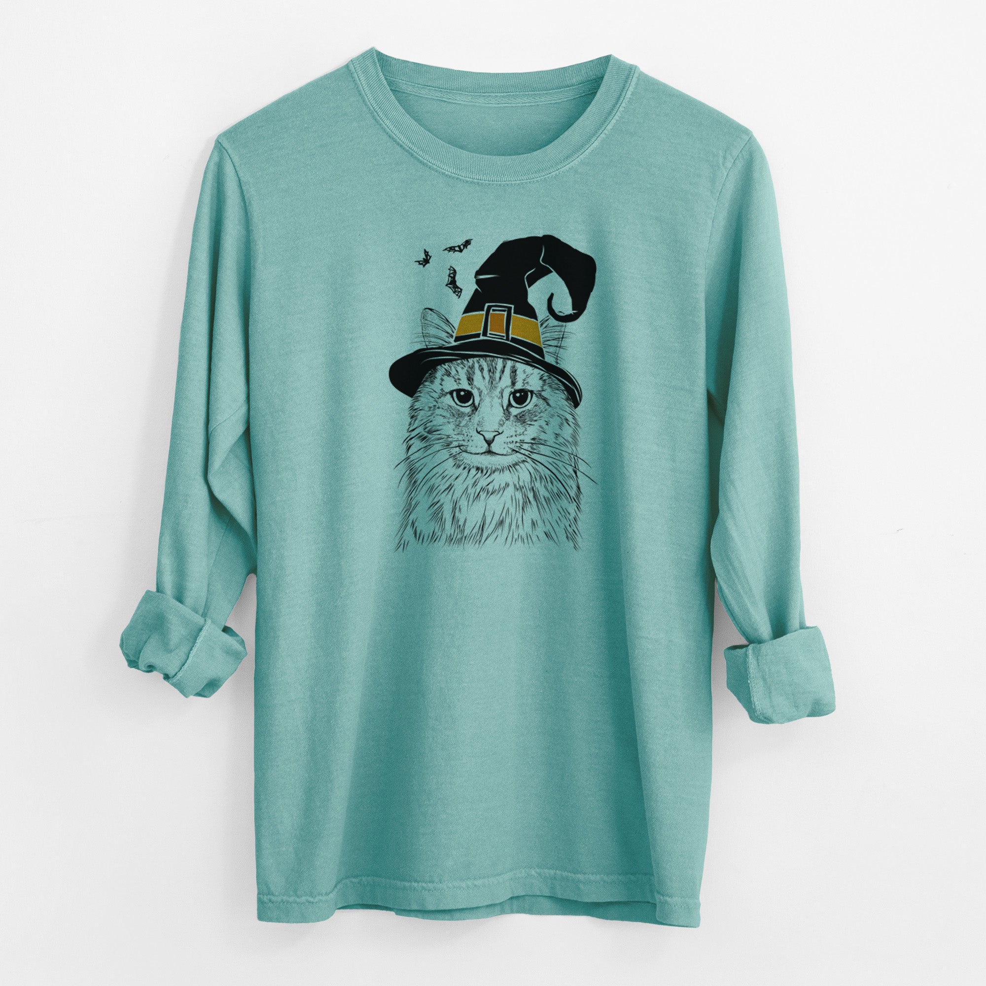 Witch Oliver Fluff the Maine Coon Mix Cat - Men's Heavyweight 100% Cotton Long Sleeve