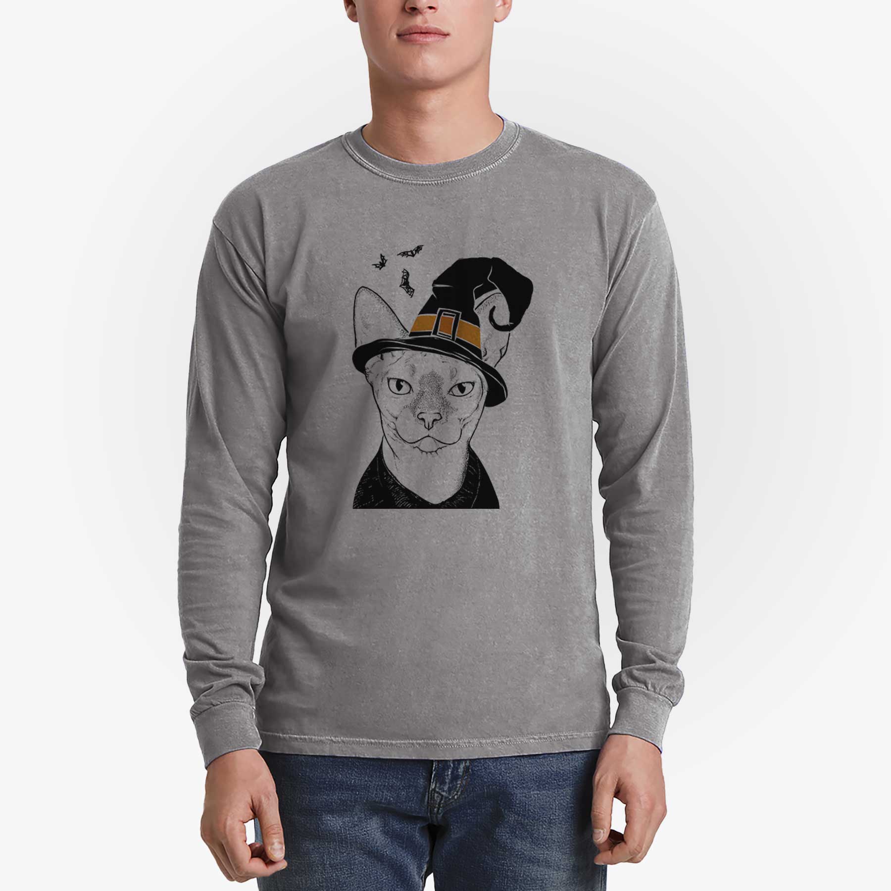 Witch Oliver Watson the Sphynx Cat - Men's Heavyweight 100% Cotton Long Sleeve