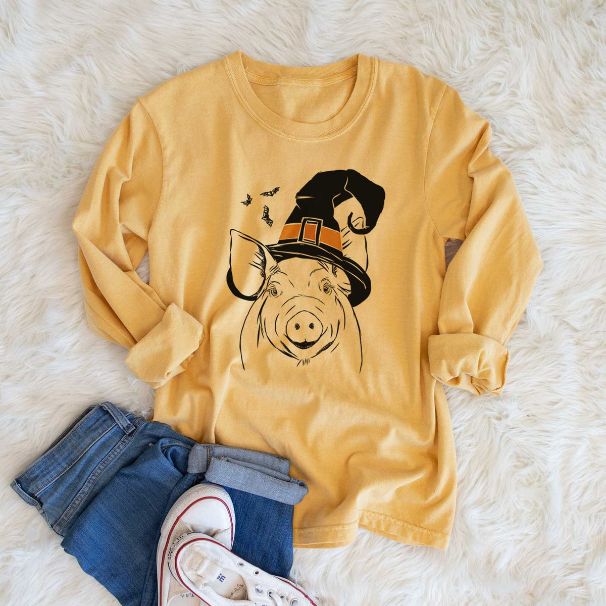 Witch Perry the Pig - Men's Heavyweight 100% Cotton Long Sleeve