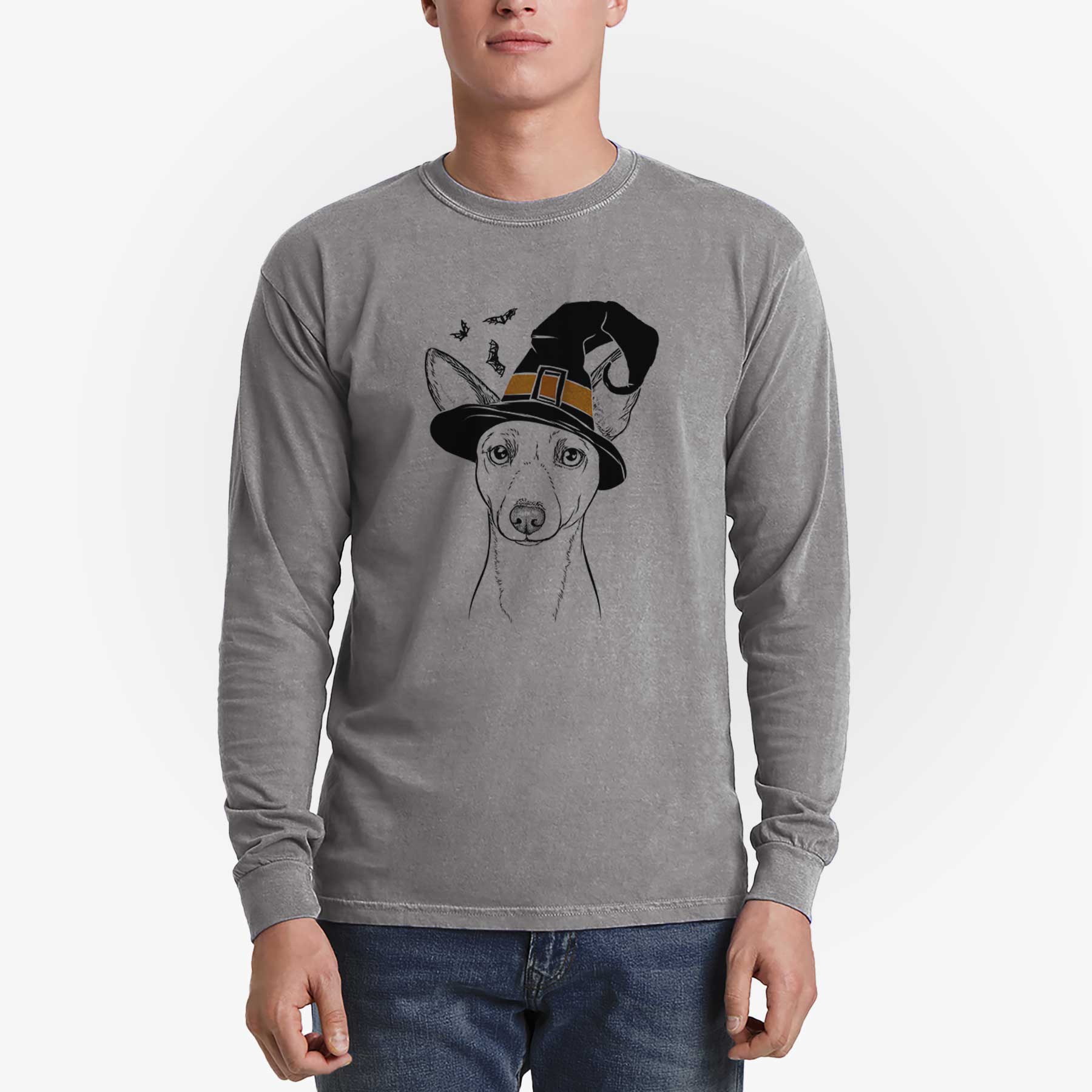 Witch Perry the Portuguese Podengo - Men's Heavyweight 100% Cotton Long Sleeve