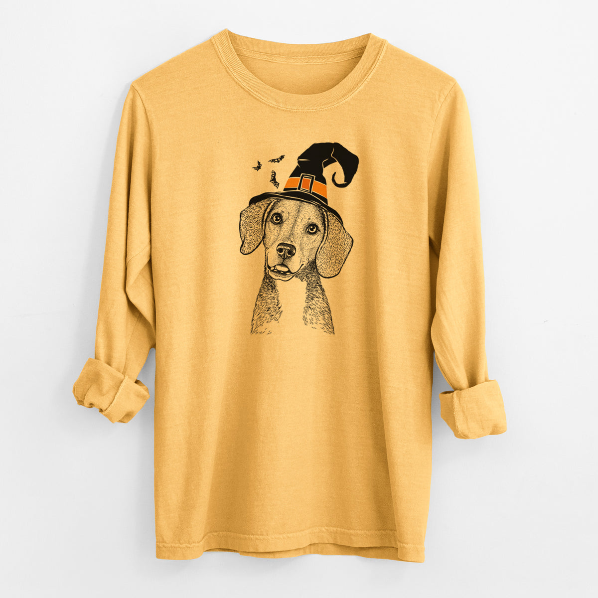 Witch Piggy the Beagle Mix - Men's Heavyweight 100% Cotton Long Sleeve