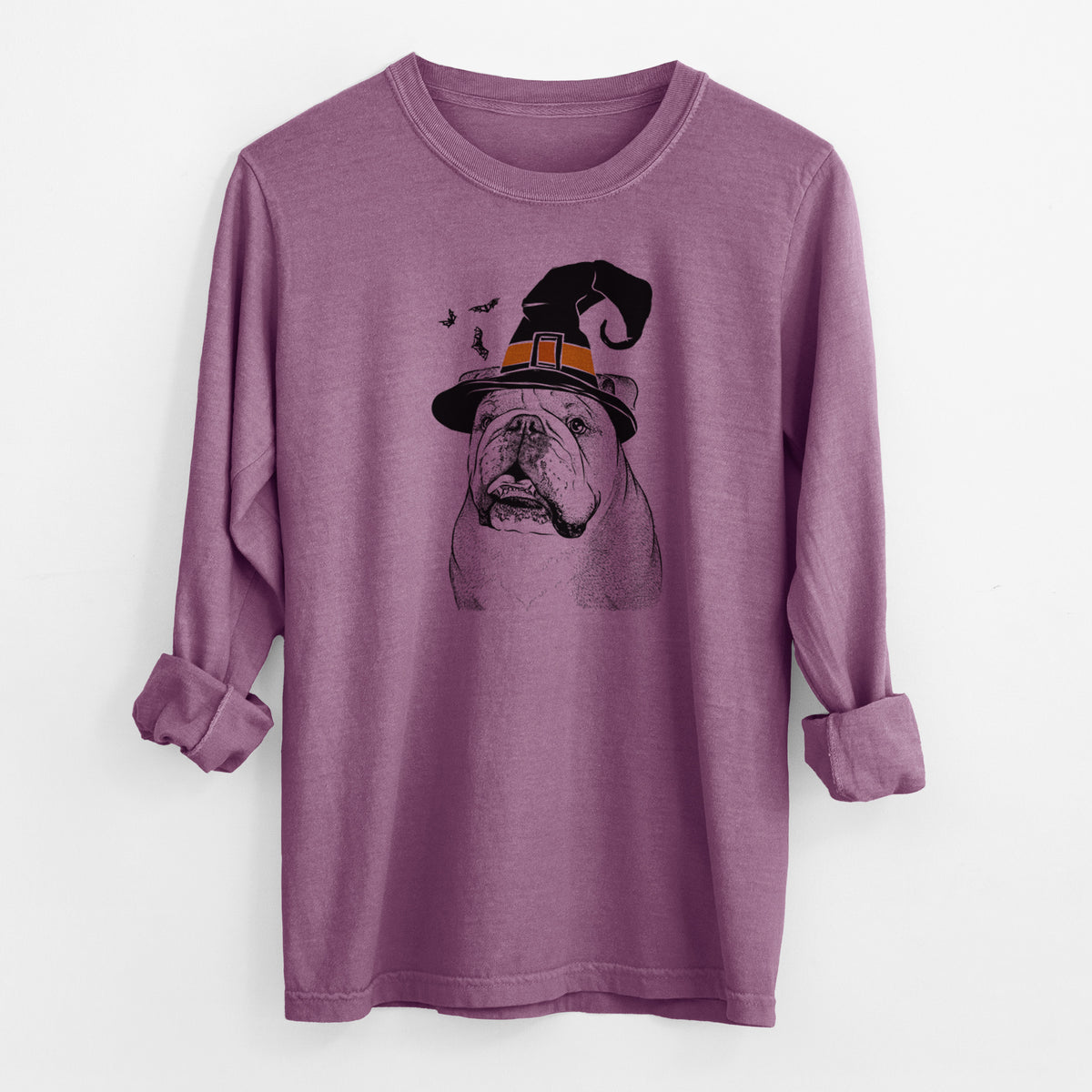 Witch Piggy the English Bulldog - Men's Heavyweight 100% Cotton Long Sleeve