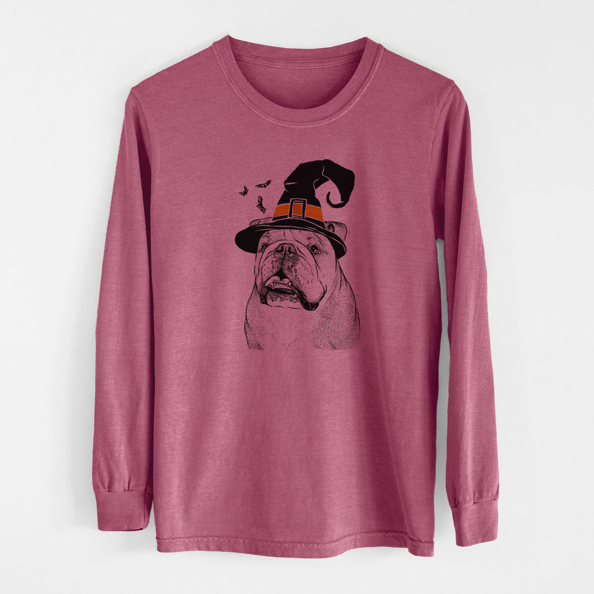 Witch Piggy the English Bulldog - Men's Heavyweight 100% Cotton Long Sleeve