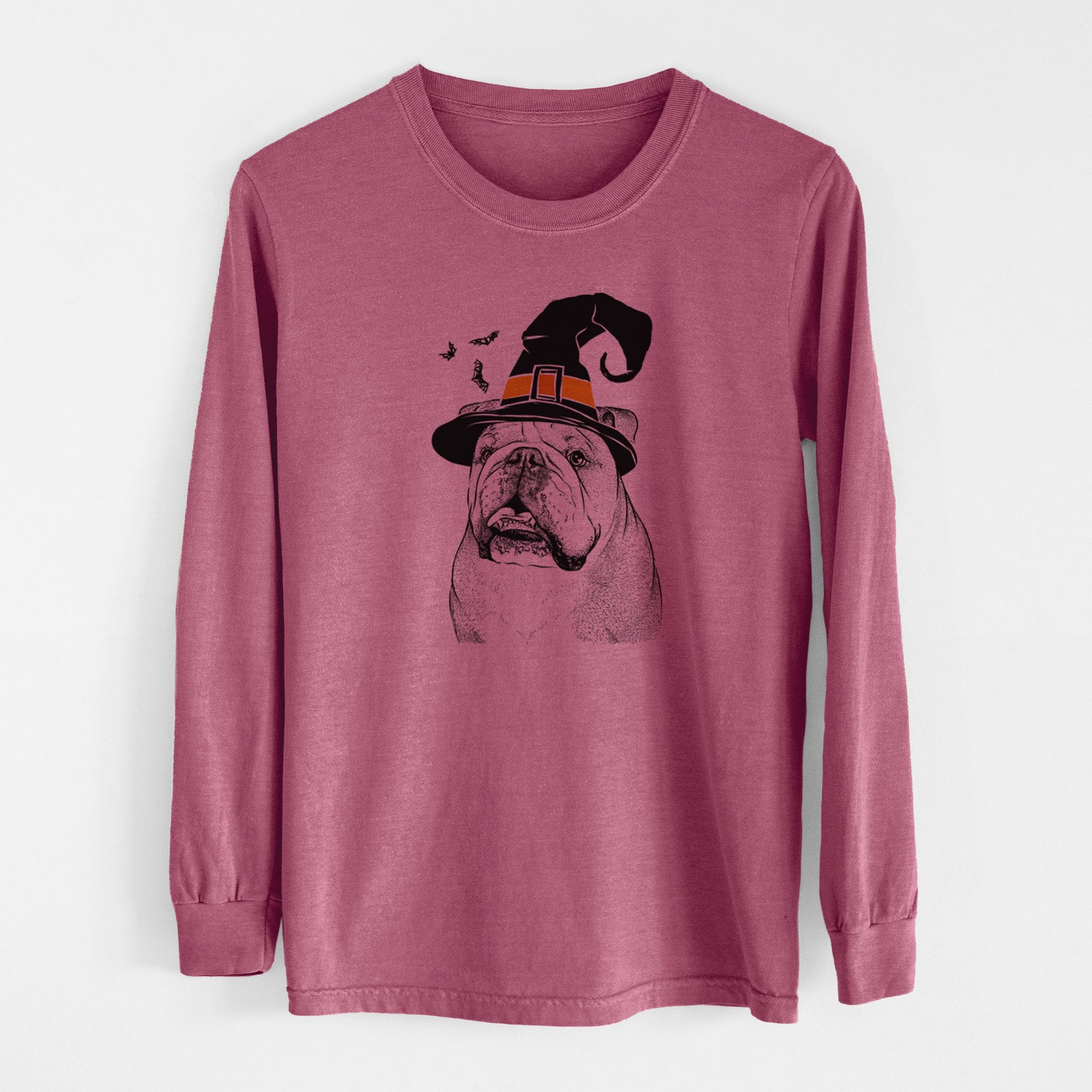 Witch Piggy the English Bulldog - Men's Heavyweight 100% Cotton Long Sleeve
