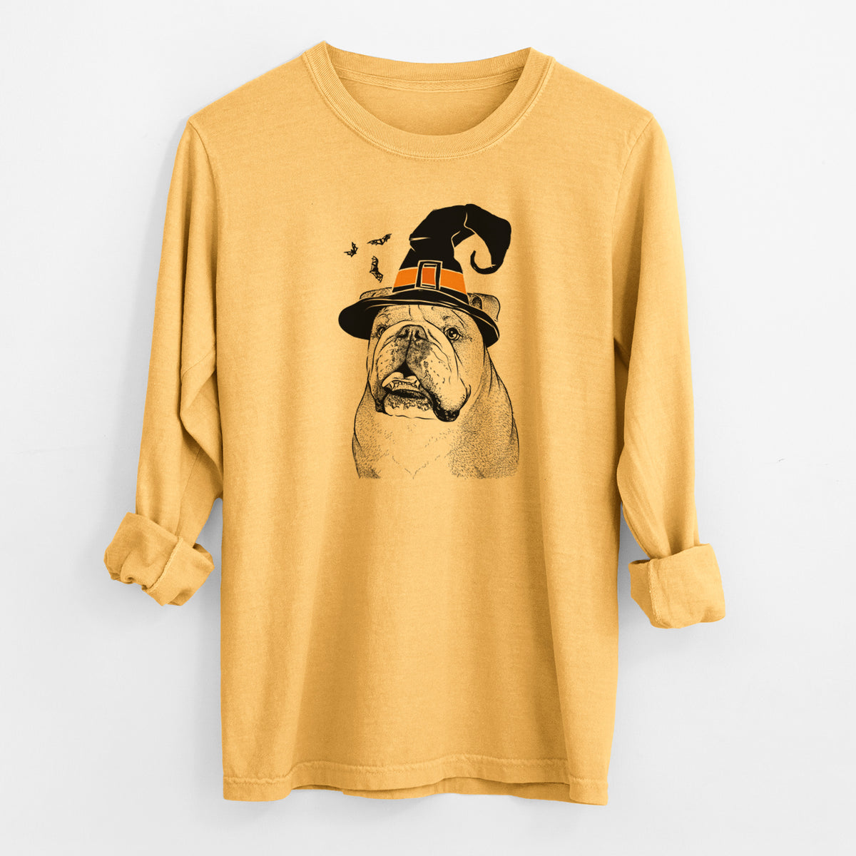 Witch Piggy the English Bulldog - Men's Heavyweight 100% Cotton Long Sleeve