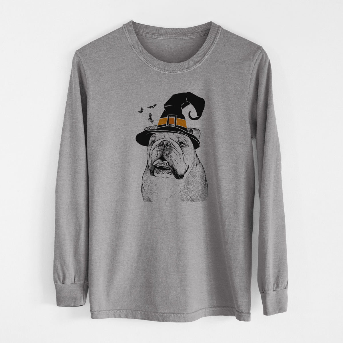 Witch Piggy the English Bulldog - Men's Heavyweight 100% Cotton Long Sleeve