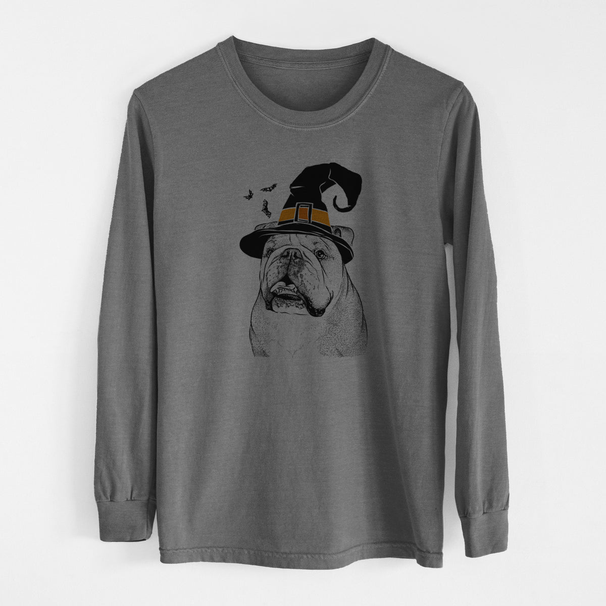 Witch Piggy the English Bulldog - Men's Heavyweight 100% Cotton Long Sleeve