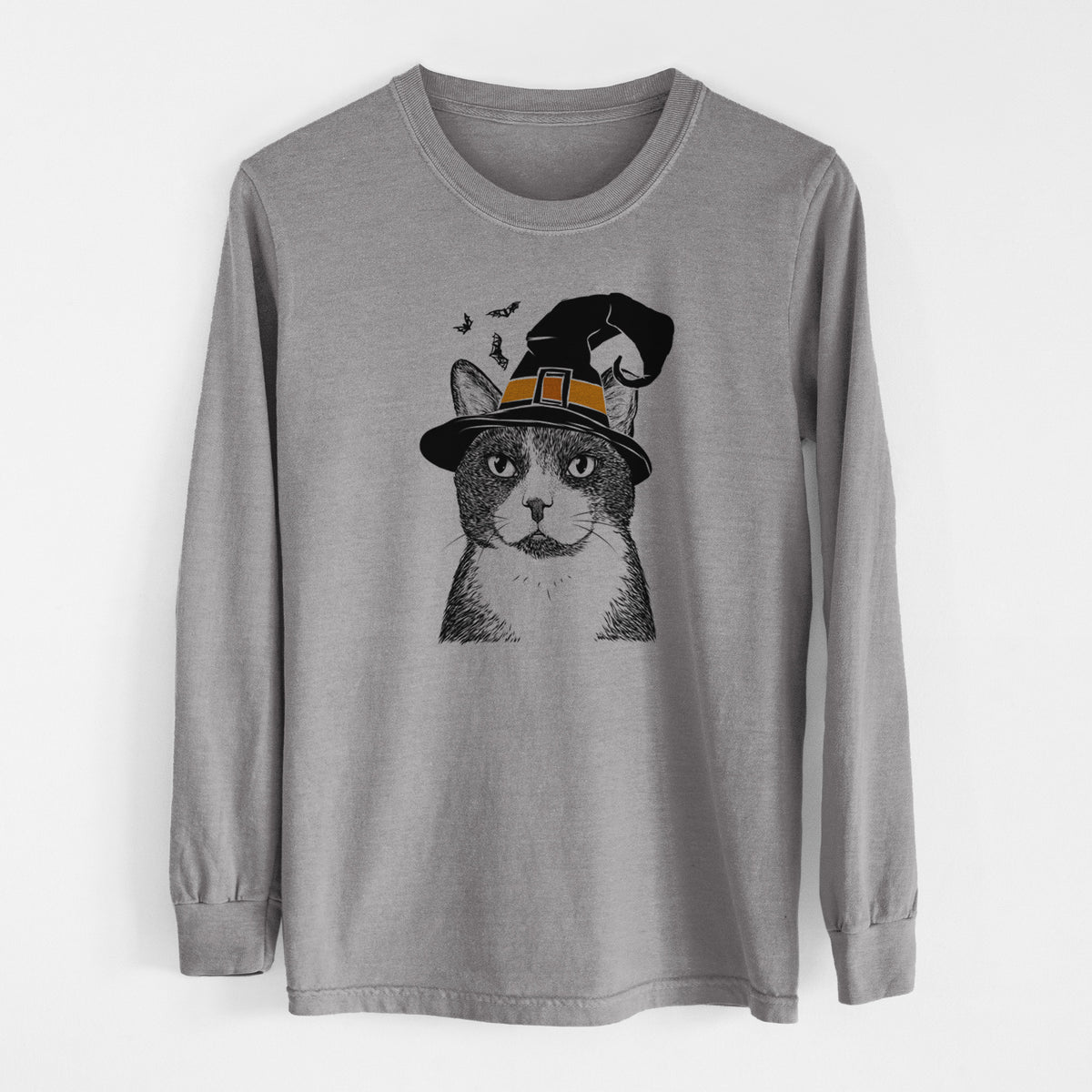 Witch Pinky the Tuxedo Cat - Men's Heavyweight 100% Cotton Long Sleeve