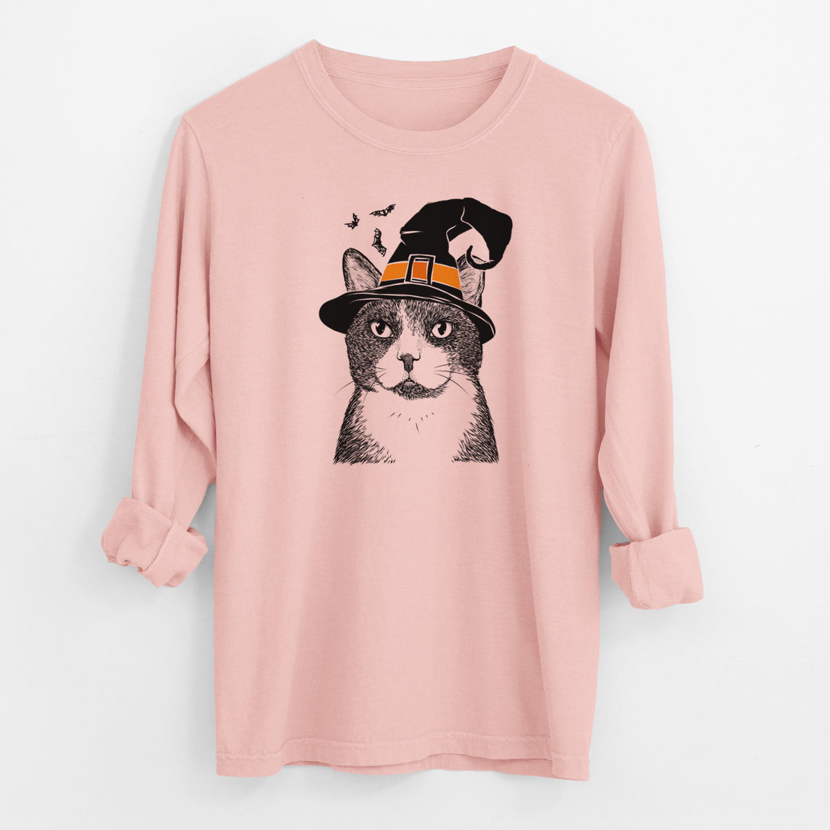 Witch Pinky the Tuxedo Cat - Men's Heavyweight 100% Cotton Long Sleeve