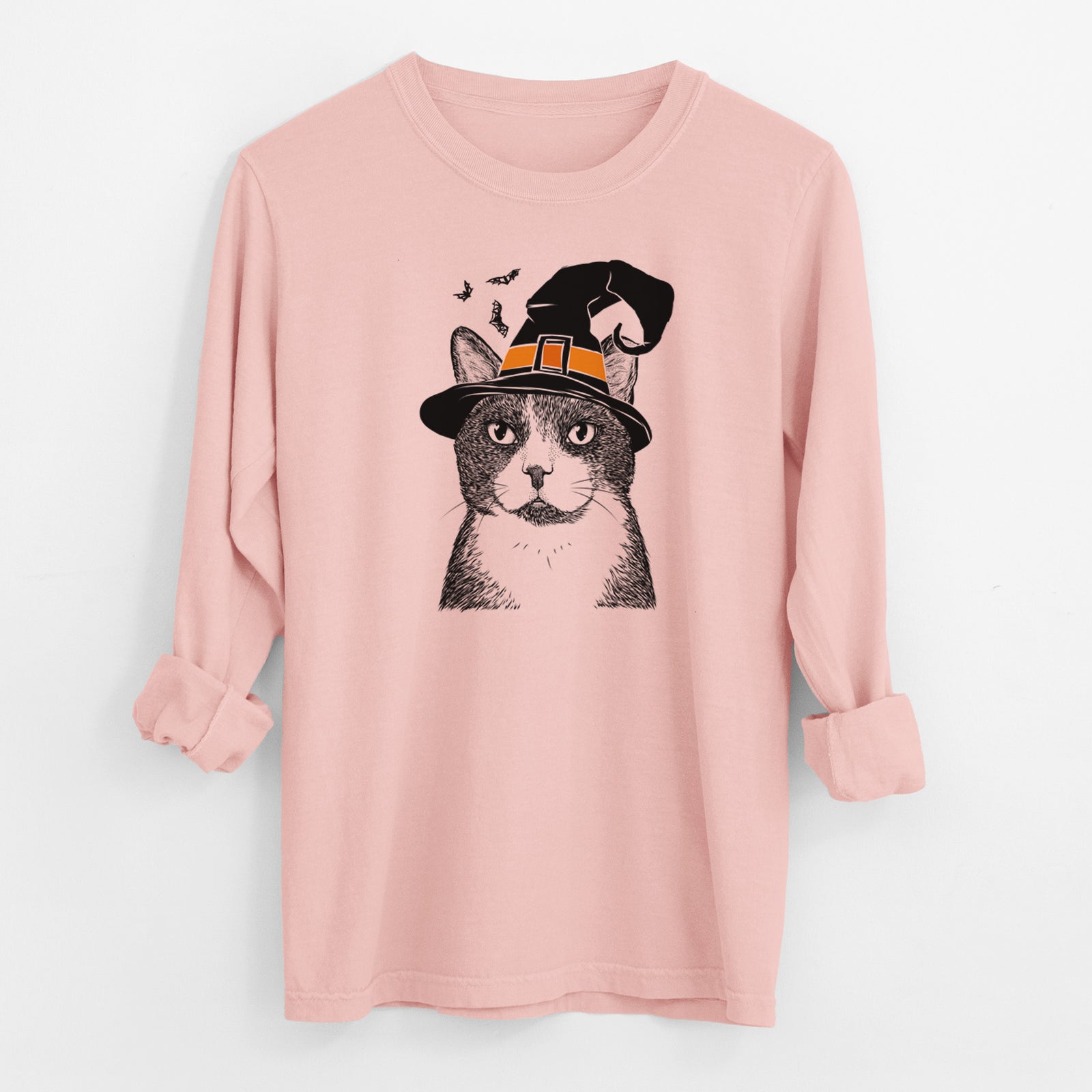 Witch Pinky the Tuxedo Cat - Men's Heavyweight 100% Cotton Long Sleeve