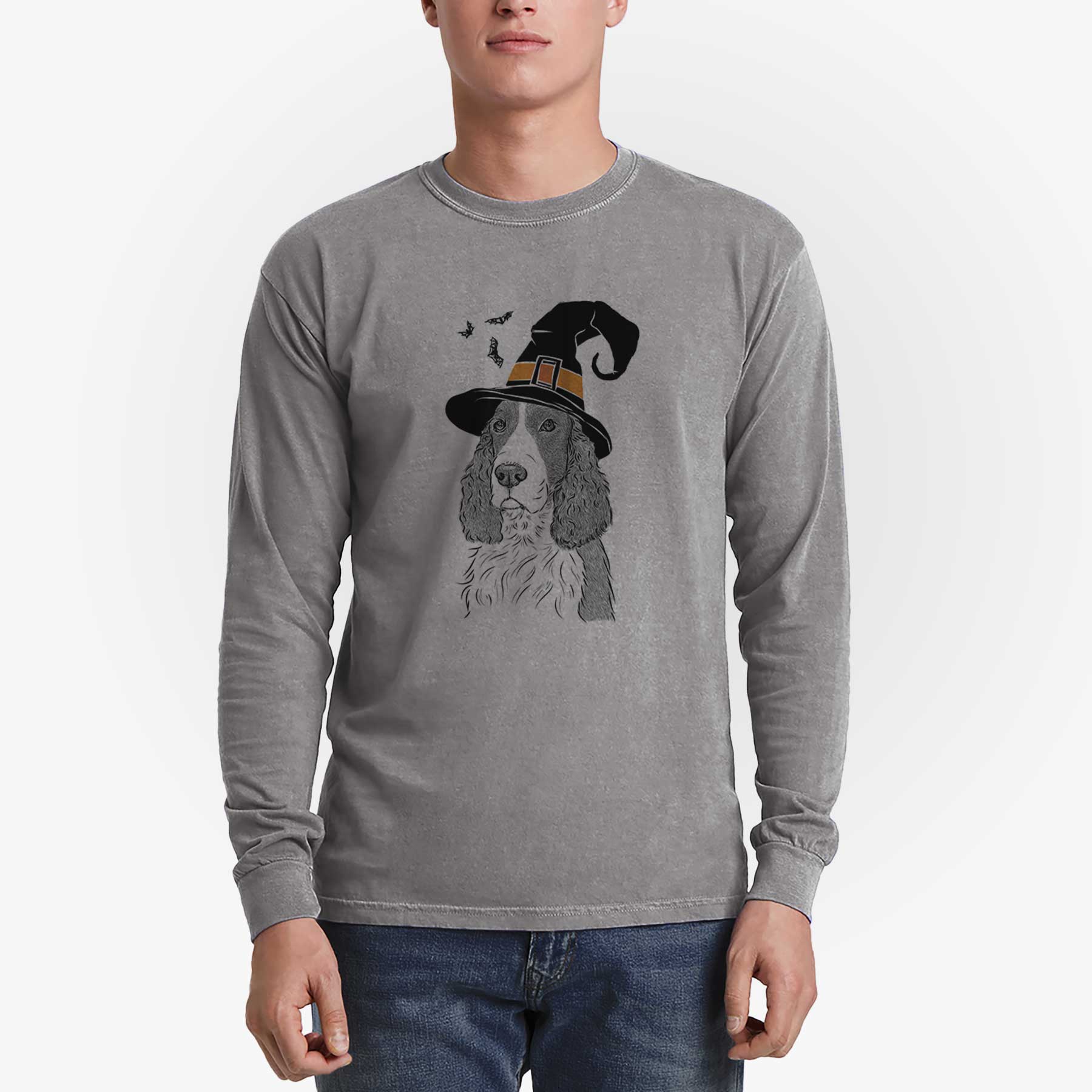 Witch Quincy the English Springer Spaniel - Men's Heavyweight 100% Cotton Long Sleeve