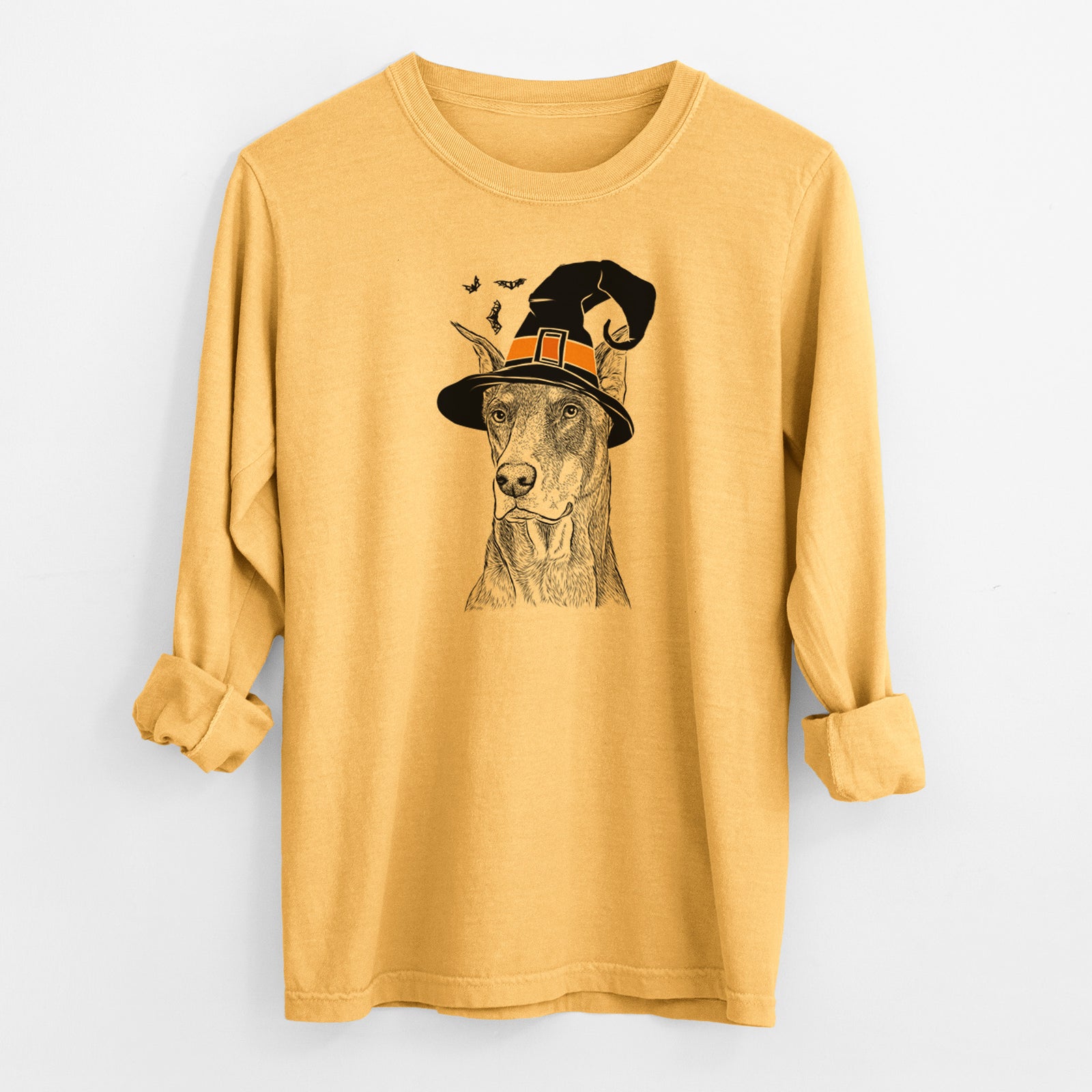 Witch RJ the Doberman Pinscher - Men's Heavyweight 100% Cotton Long Sleeve
