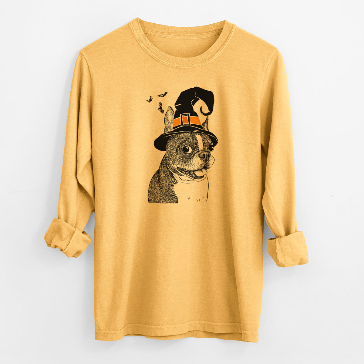 Witch Ralphie the Boston Terrier - Men's Heavyweight 100% Cotton Long Sleeve