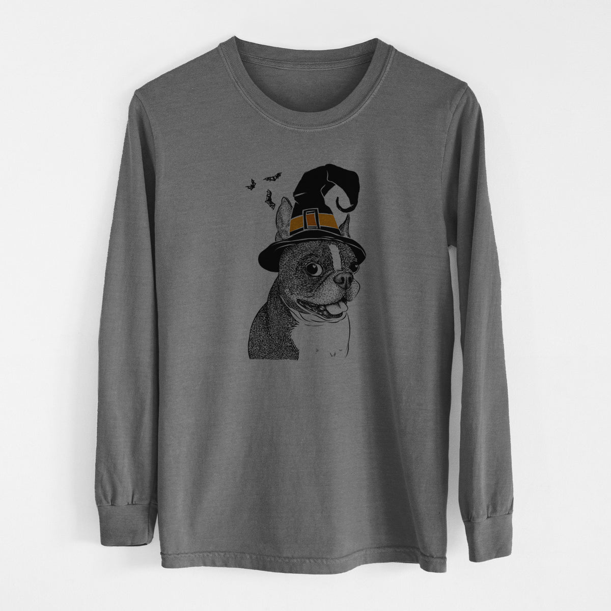 Witch Ralphie the Boston Terrier - Men's Heavyweight 100% Cotton Long Sleeve