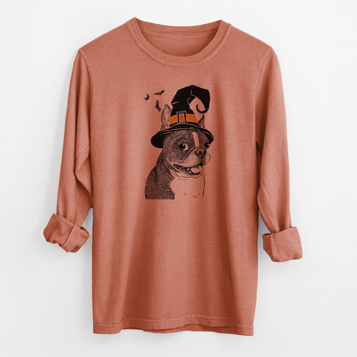 Witch Ralphie the Boston Terrier - Men&#39;s Heavyweight 100% Cotton Long Sleeve