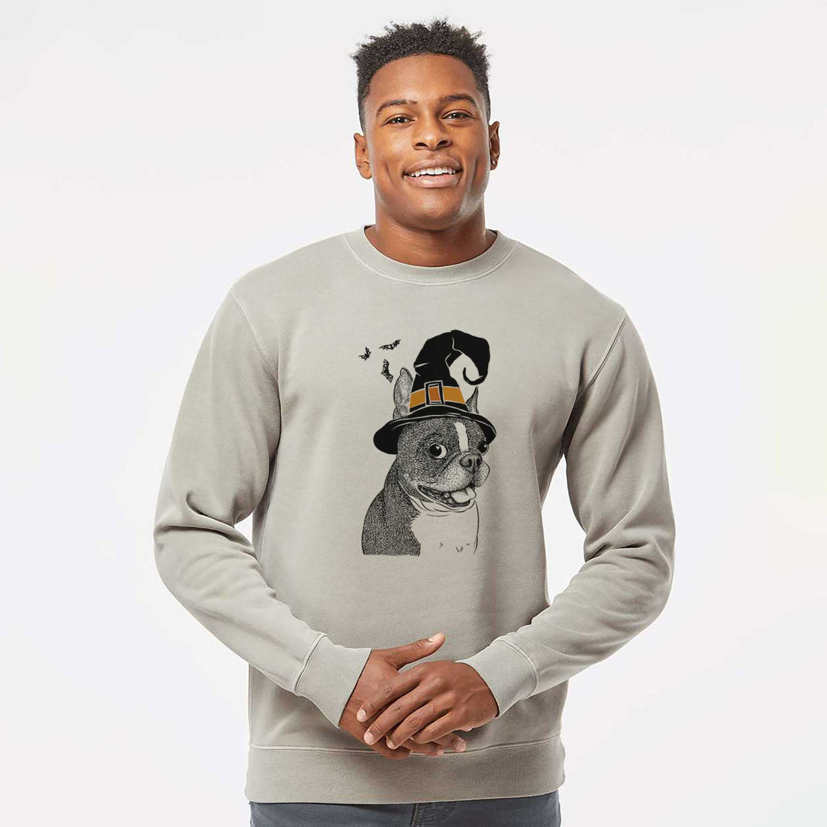 Witch Ralphie the Boston Terrier - Unisex Pigment Dyed Crew Sweatshirt
