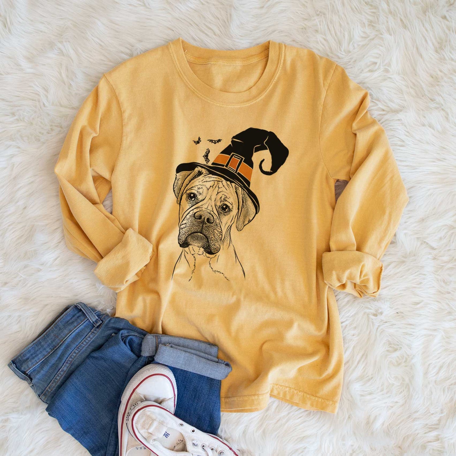 Witch Reuby the Boxer - Men's Heavyweight 100% Cotton Long Sleeve