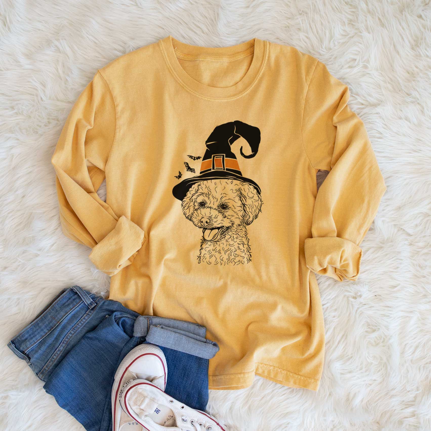 Witch Rocky the Teacup Poodle - Men's Heavyweight 100% Cotton Long Sleeve