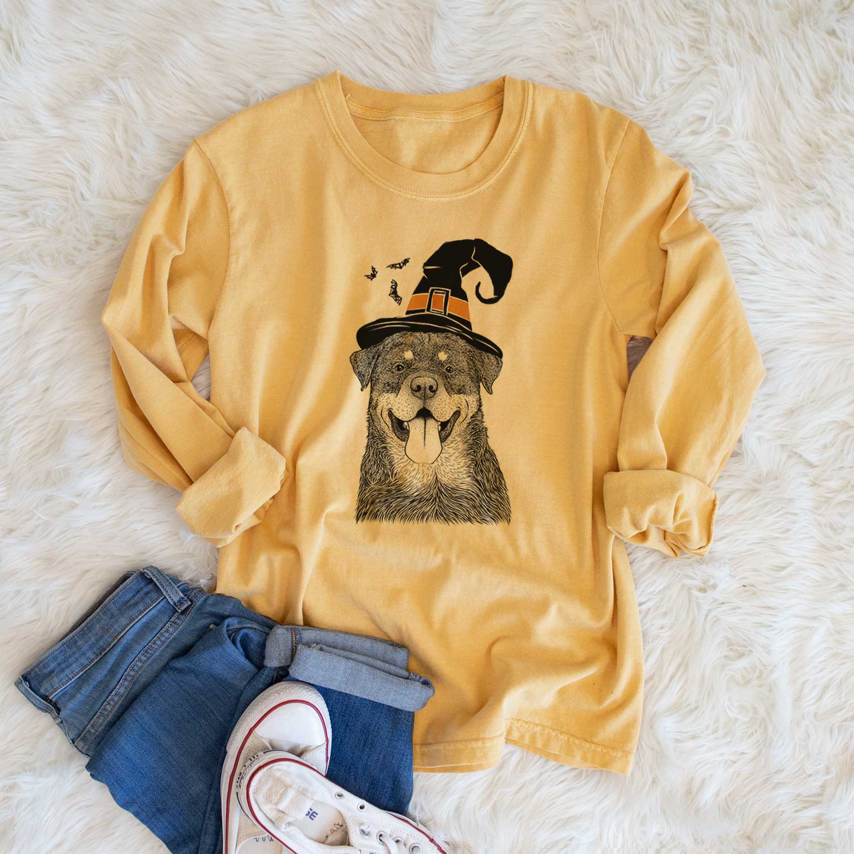 Witch Romeo the Rottweiler - Men's Heavyweight 100% Cotton Long Sleeve