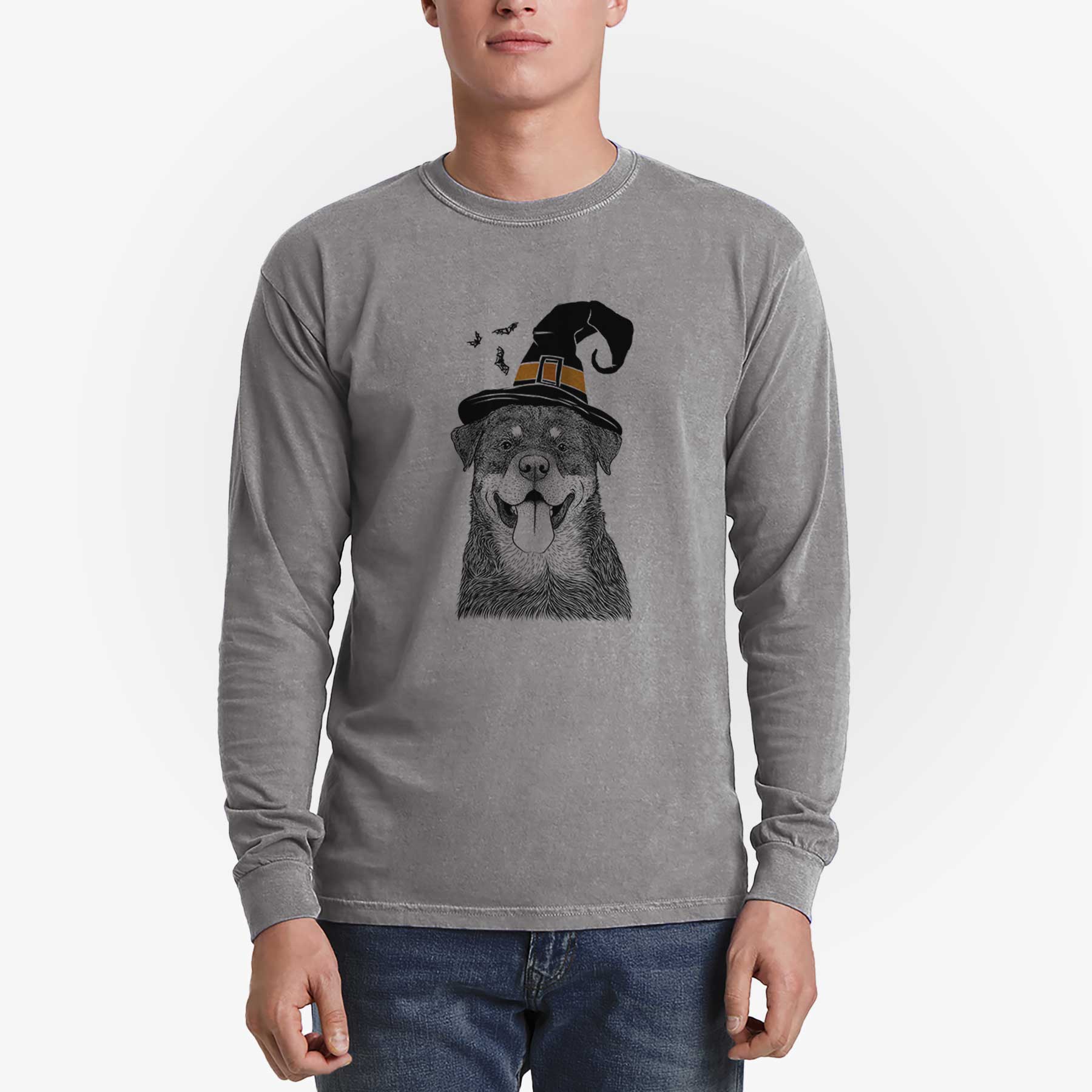 Witch Romeo the Rottweiler - Men's Heavyweight 100% Cotton Long Sleeve