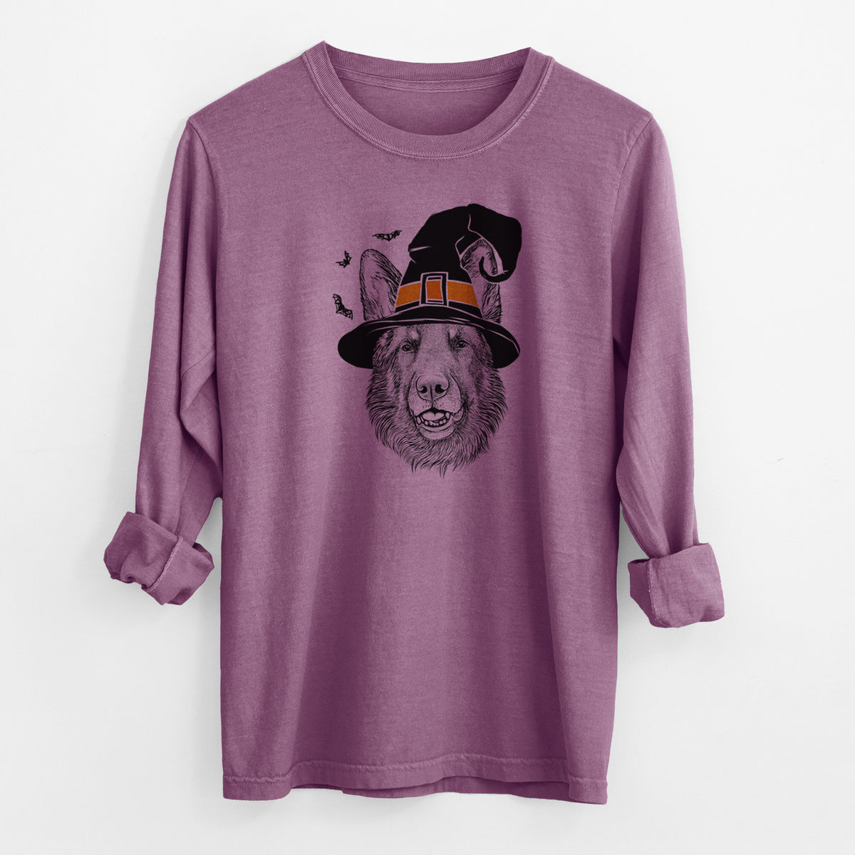 Witch Sammie the German Shepherd - Men's Heavyweight 100% Cotton Long Sleeve