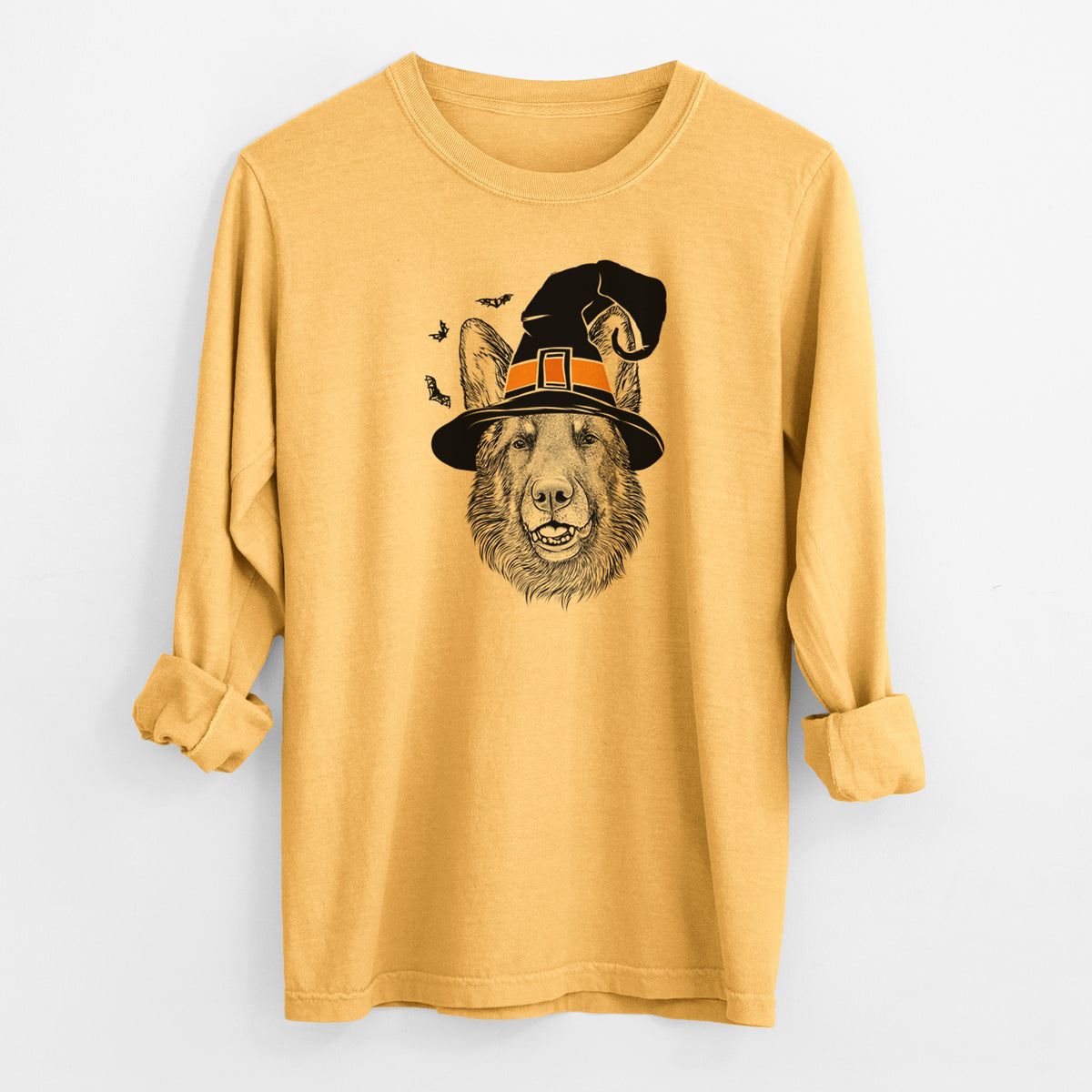 Witch Sammie the German Shepherd - Men's Heavyweight 100% Cotton Long Sleeve