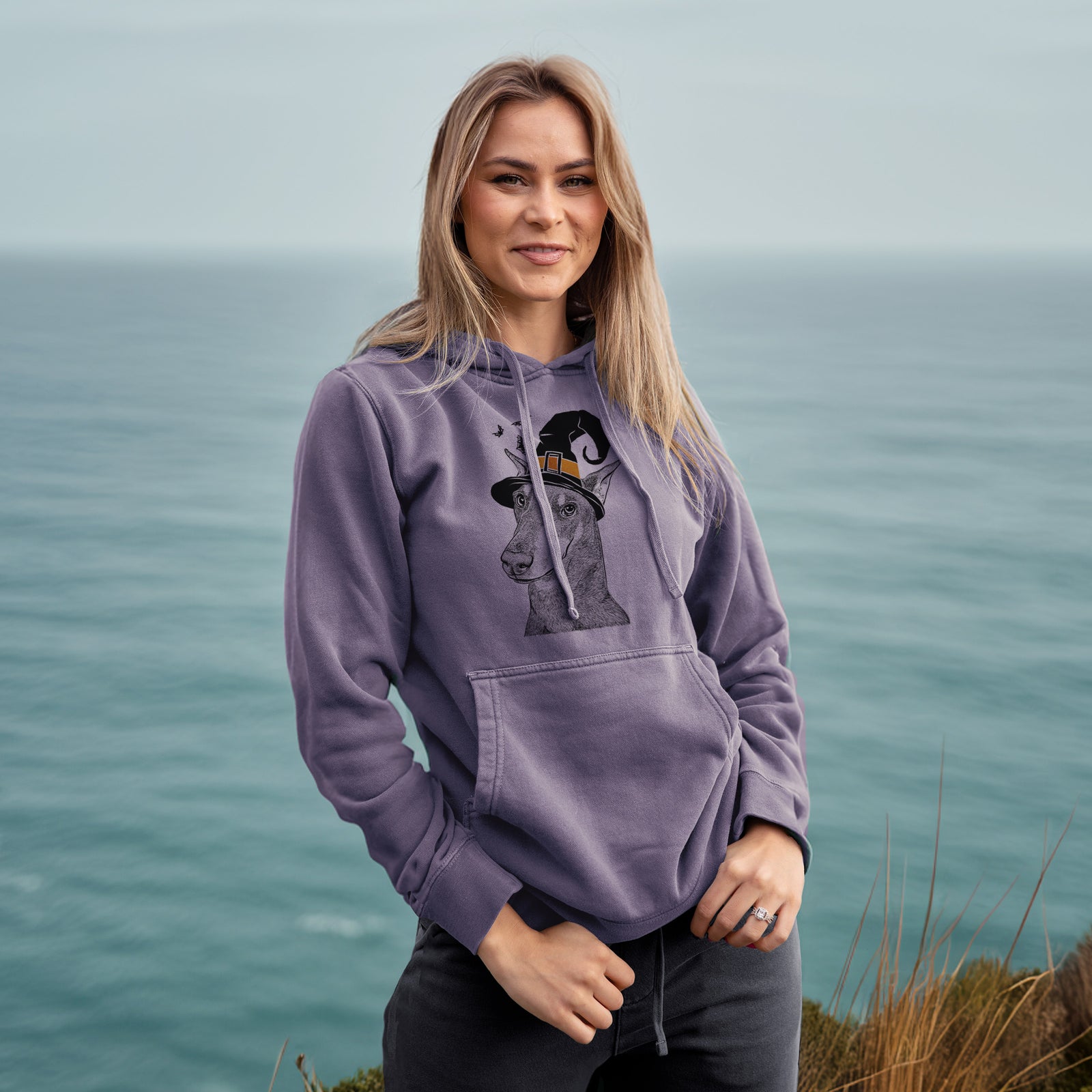 Witch Shelby the Doberman Pinscher - Unisex Pigment Dyed Hoodie