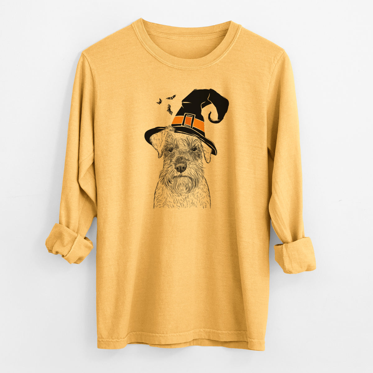 Witch Smokey the Miniature Schnauzer - Men's Heavyweight 100% Cotton Long Sleeve