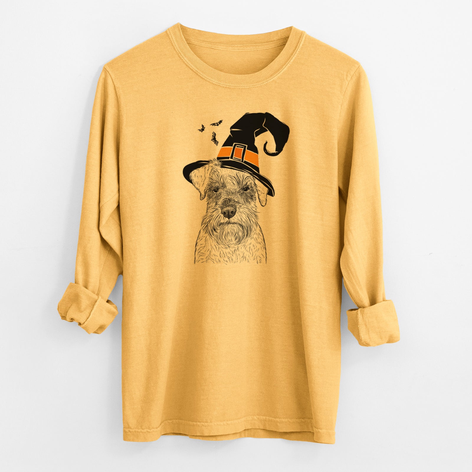 Witch Smokey the Miniature Schnauzer - Men's Heavyweight 100% Cotton Long Sleeve