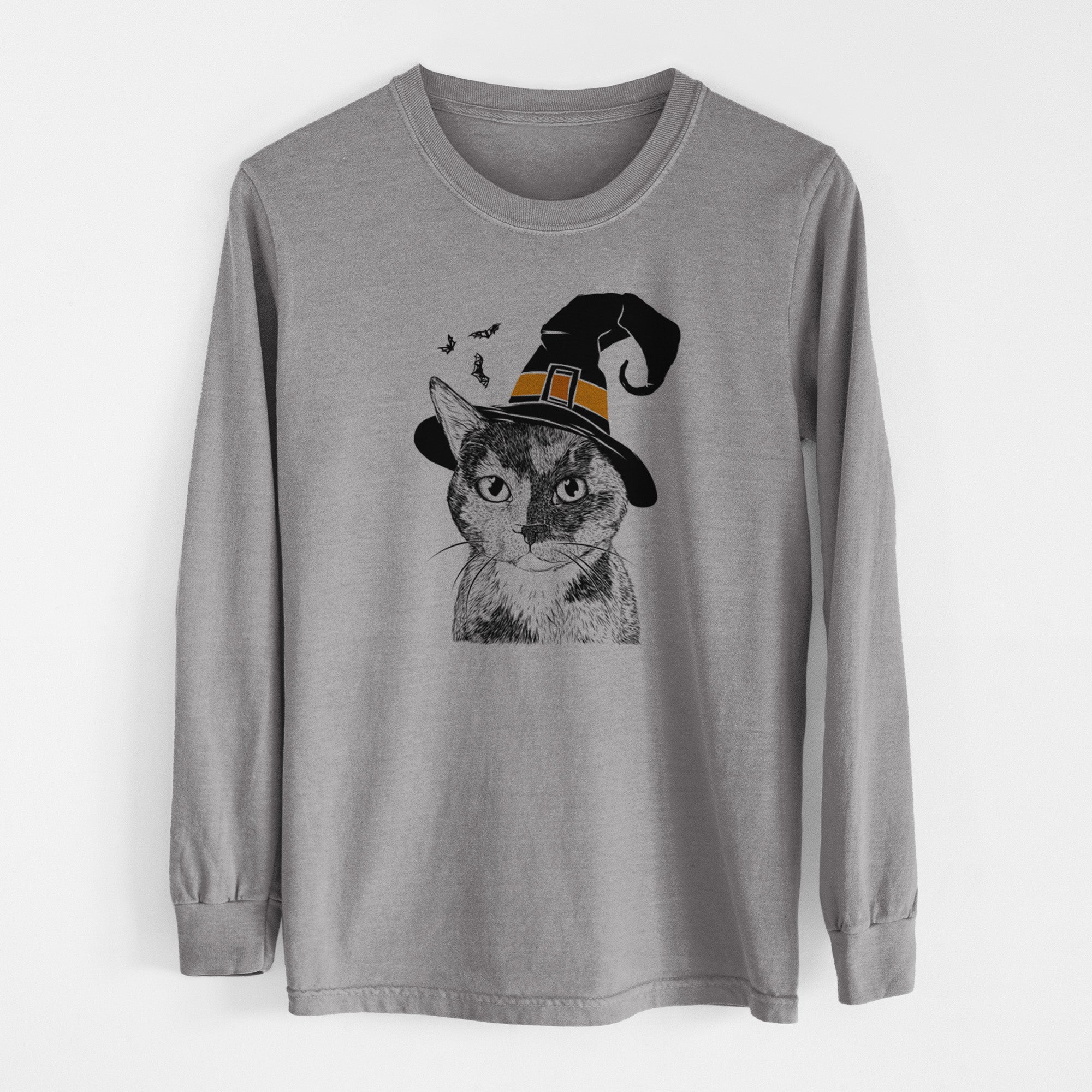 Witch Spooky Kitty the Tortoiseshell Cat - Men's Heavyweight 100% Cotton Long Sleeve