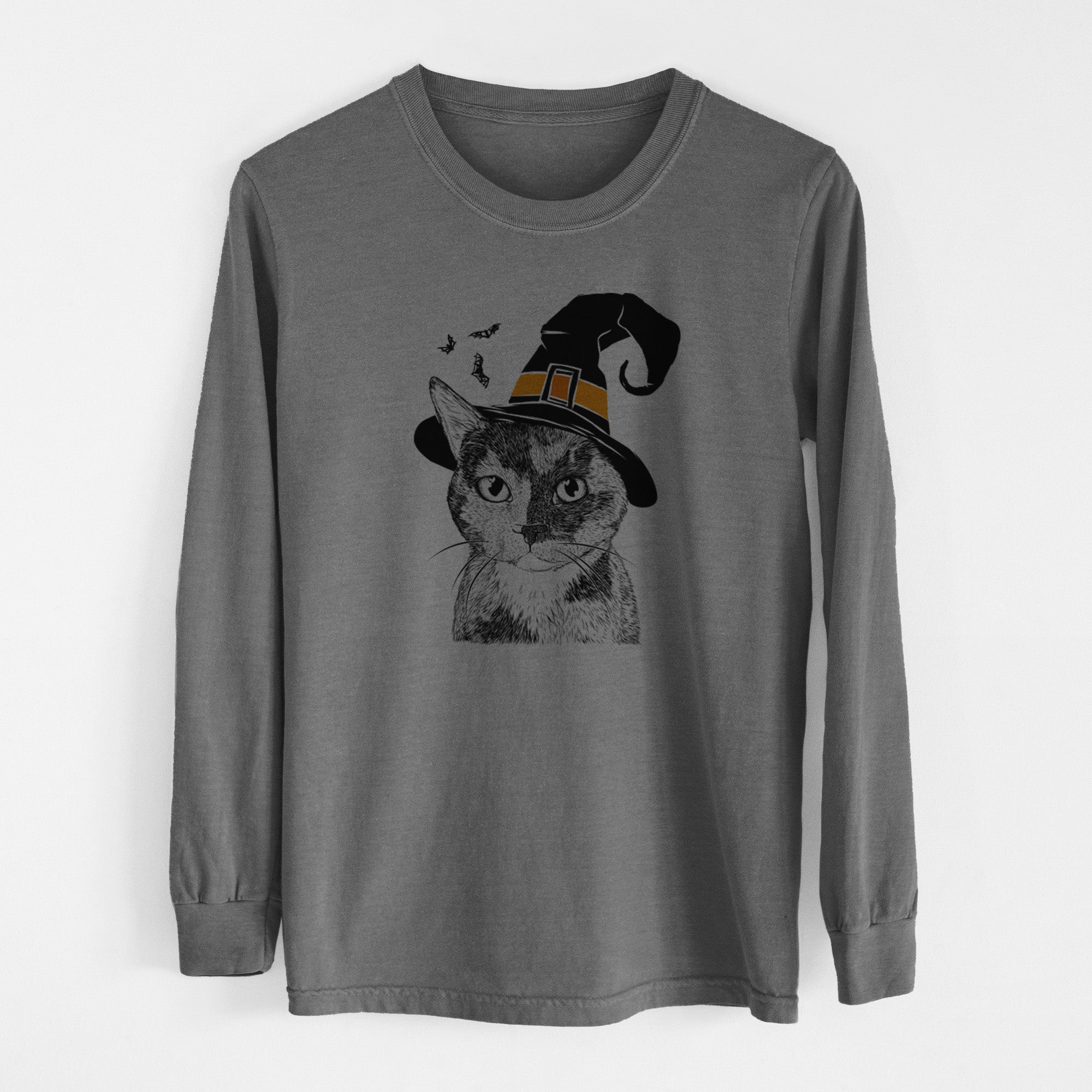 Witch Spooky Kitty the Tortoiseshell Cat - Men's Heavyweight 100% Cotton Long Sleeve