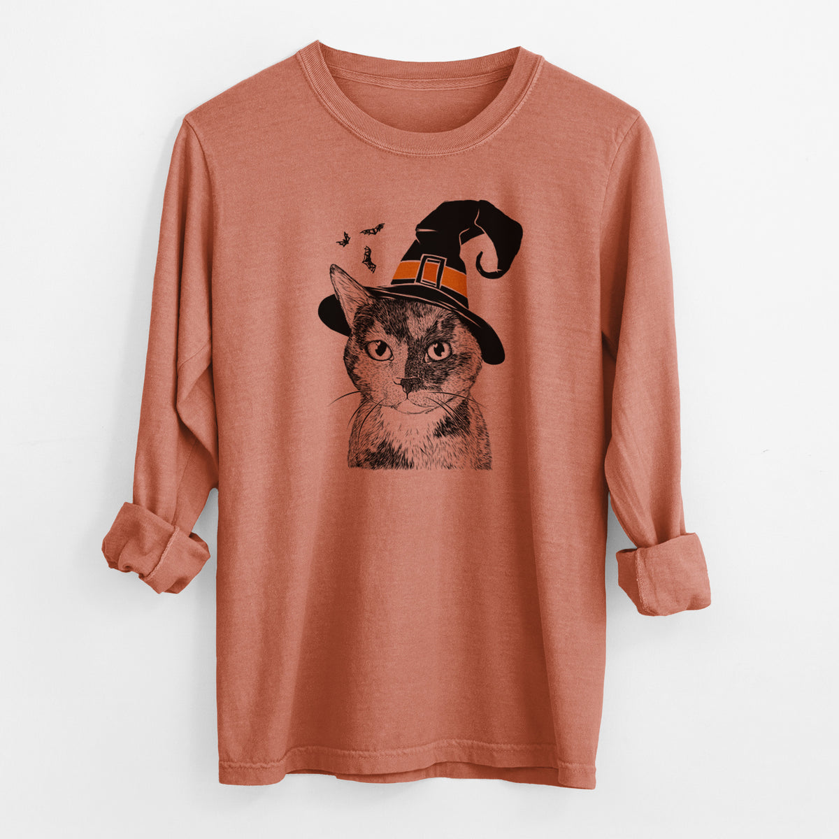 Witch Spooky Kitty the Tortoiseshell Cat - Men&#39;s Heavyweight 100% Cotton Long Sleeve