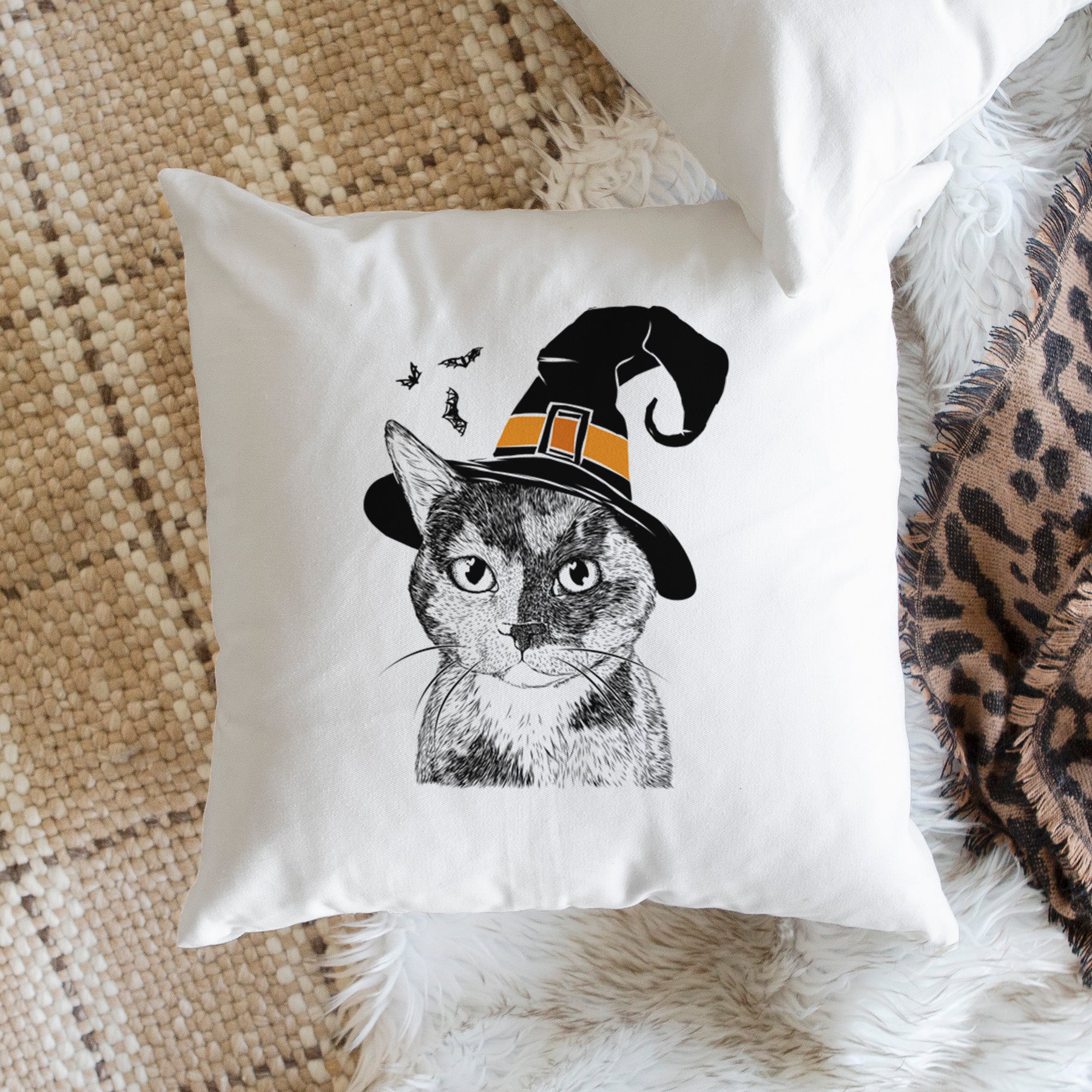 Spooky Kitty the Tortoiseshell Cat - Throw Pillow Cover