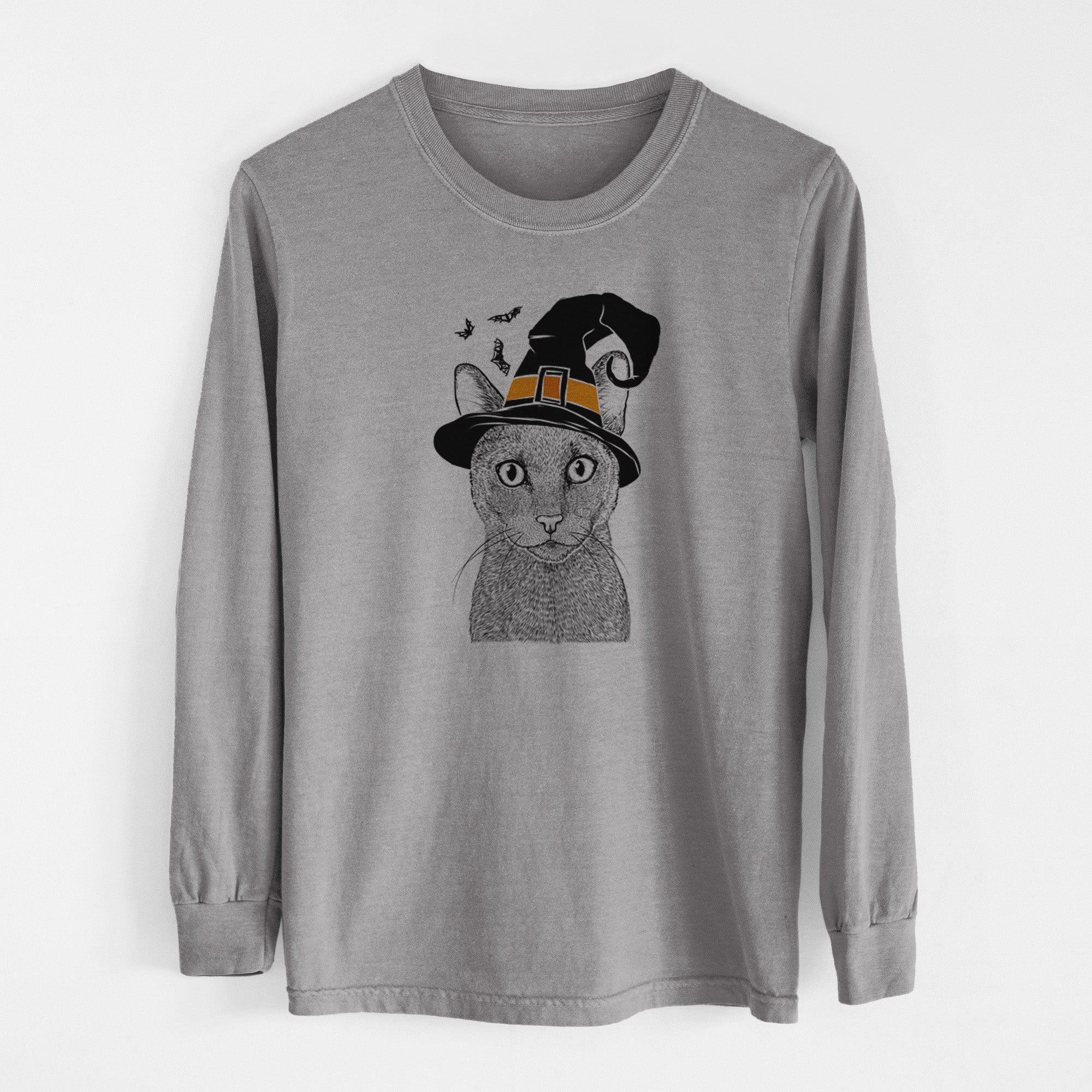 Witch Stanley the Russian Blue Cat - Men's Heavyweight 100% Cotton Long Sleeve