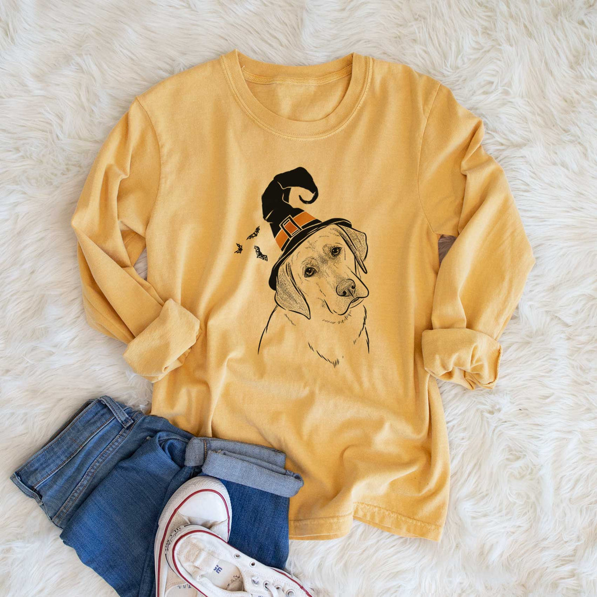 Witch Stella the Yellow Lab - Men's Heavyweight 100% Cotton Long Sleeve