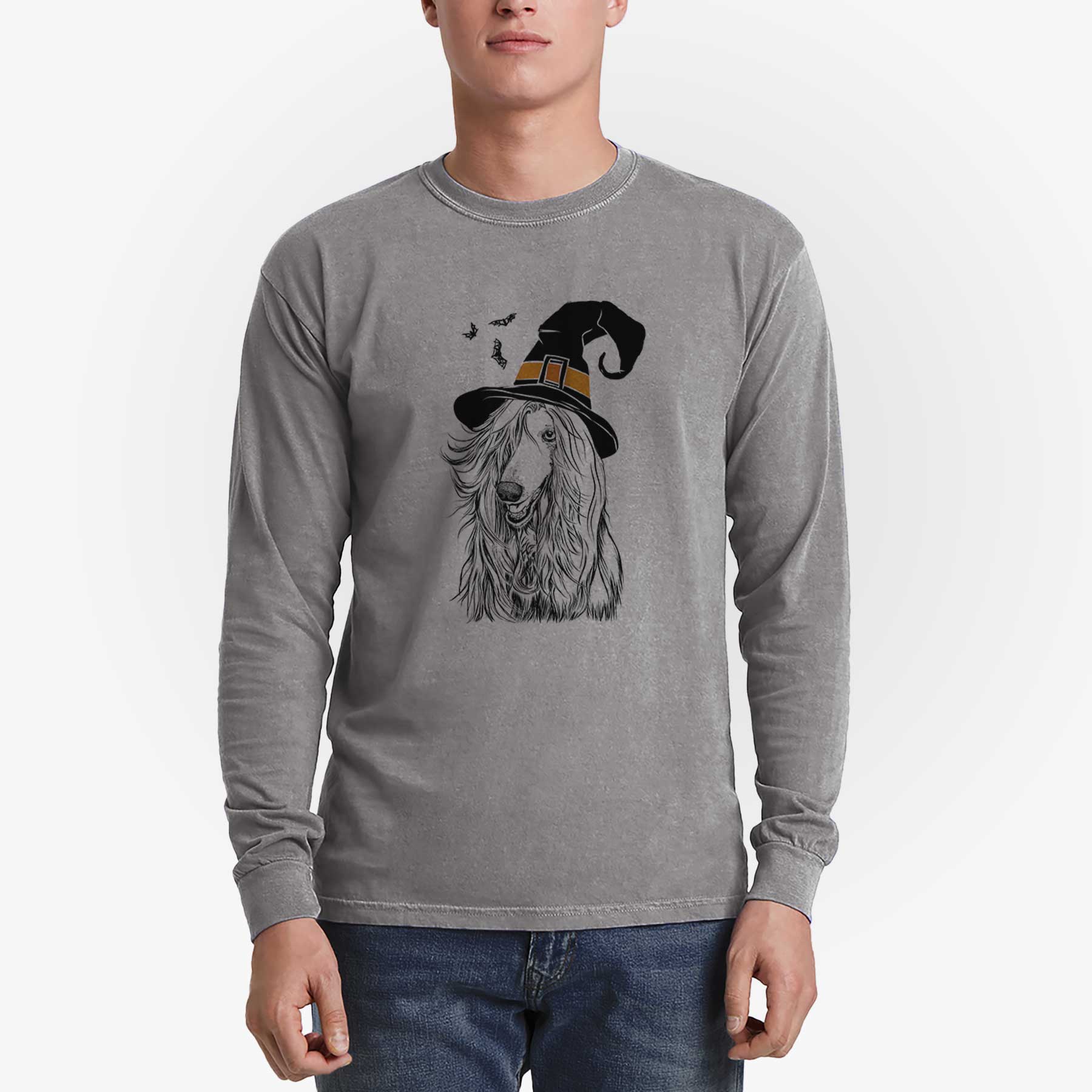 Witch Sterling the Afghan Hound - Men's Heavyweight 100% Cotton Long Sleeve