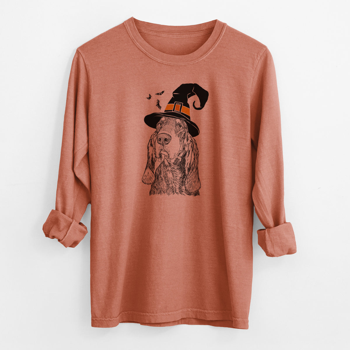 Witch Stu the Black and Tan Coonhound - Men&#39;s Heavyweight 100% Cotton Long Sleeve