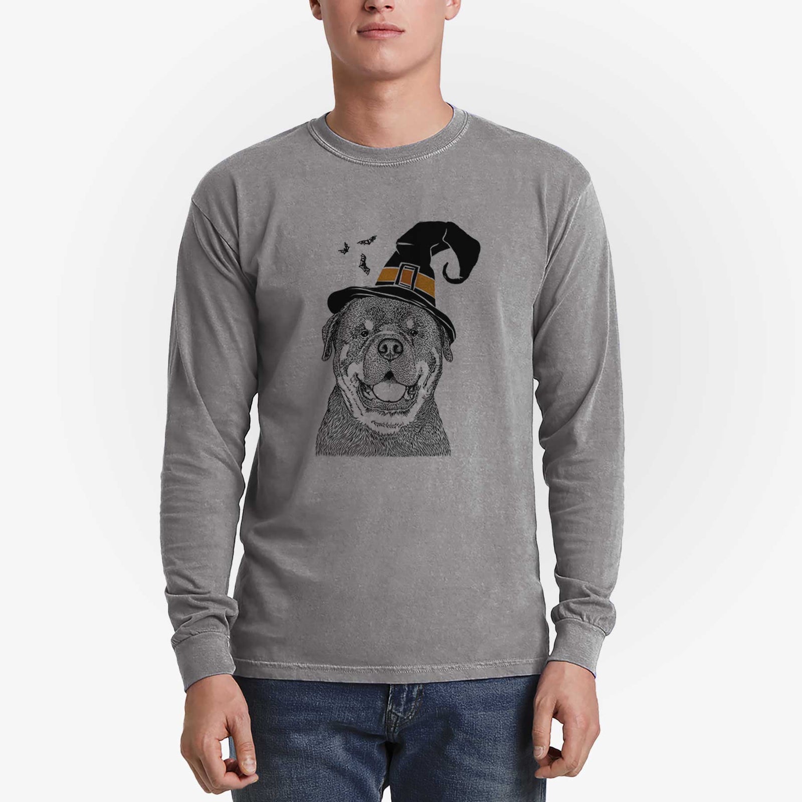 Witch Titan the Rottweiler - Men's Heavyweight 100% Cotton Long Sleeve