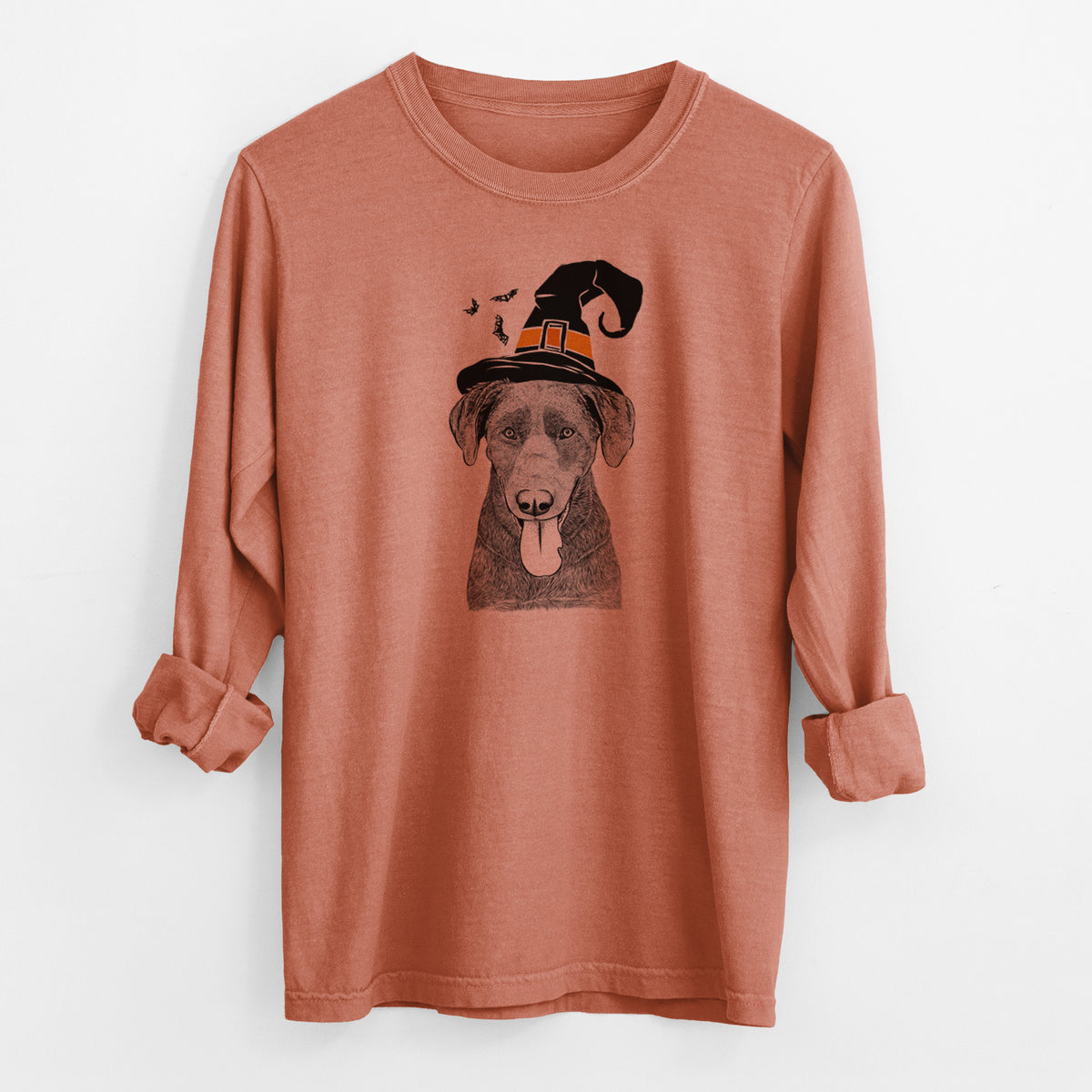 Witch Tobes the Chocolate Lab - Men&#39;s Heavyweight 100% Cotton Long Sleeve