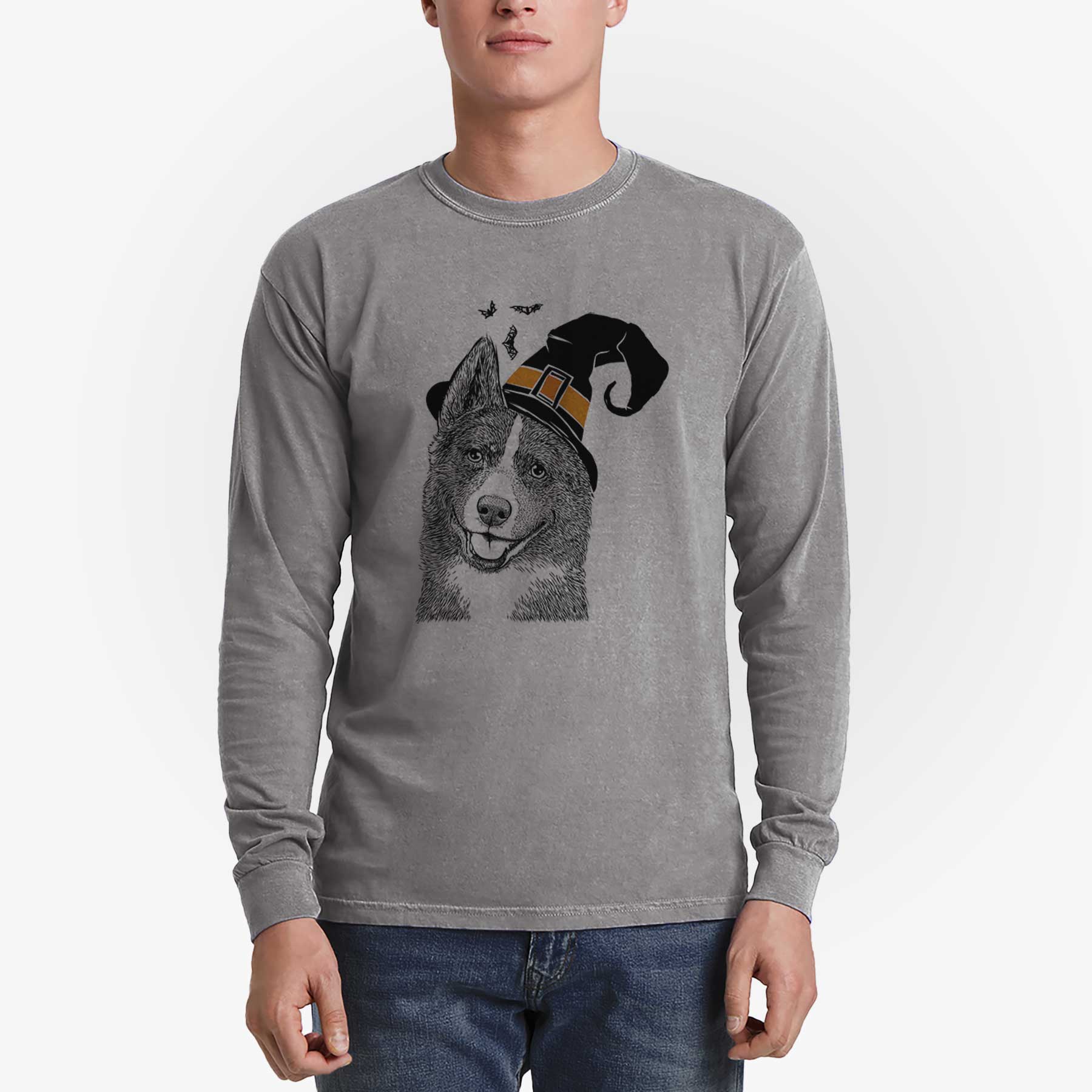 Witch Tosca the Karelian Bear Dog - Men's Heavyweight 100% Cotton Long Sleeve