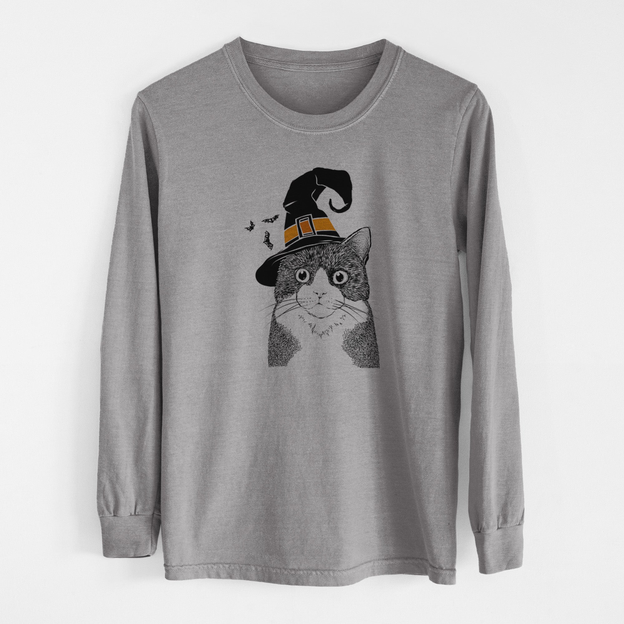 Witch Tux the Tuxedo Cat - Men's Heavyweight 100% Cotton Long Sleeve