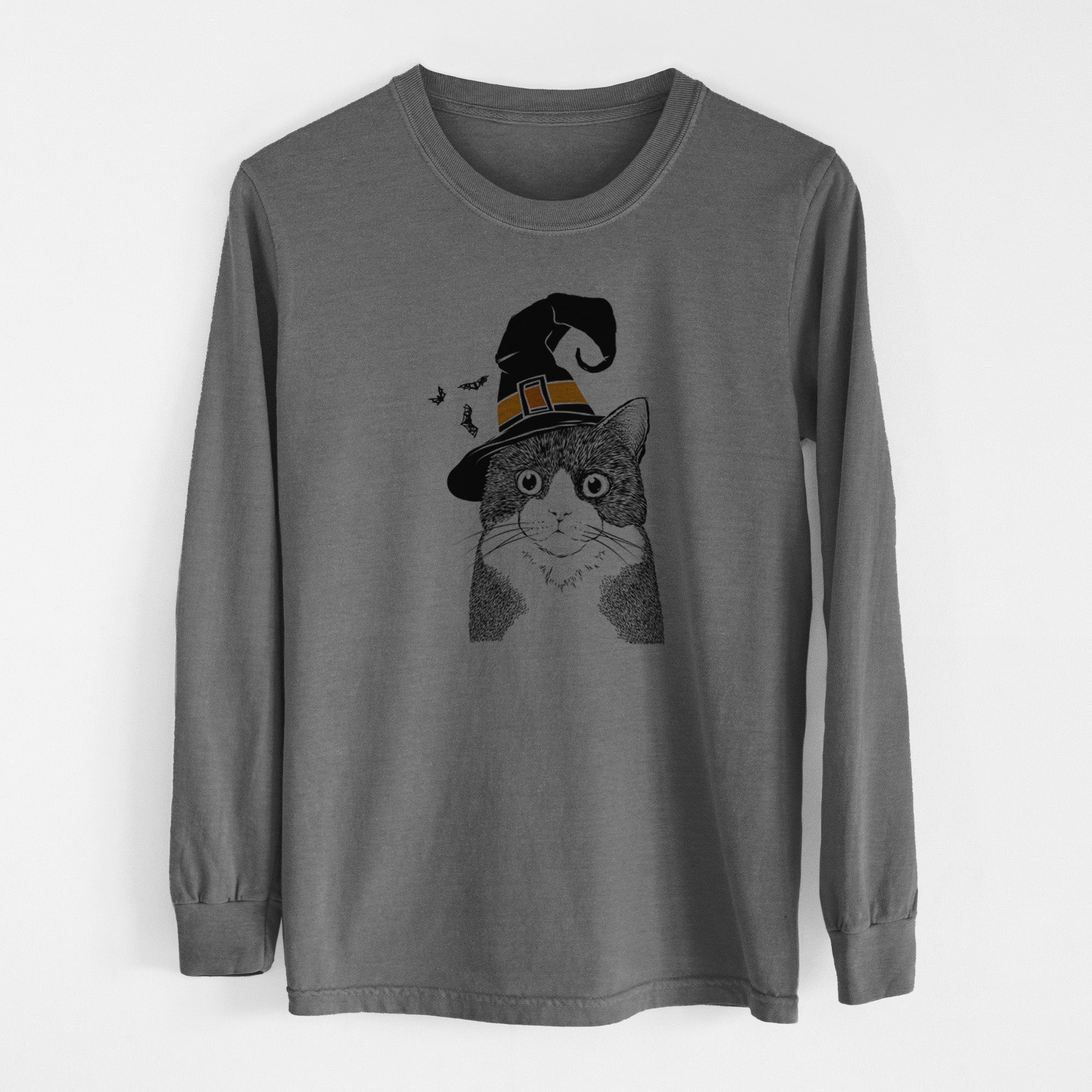 Witch Tux the Tuxedo Cat - Men's Heavyweight 100% Cotton Long Sleeve