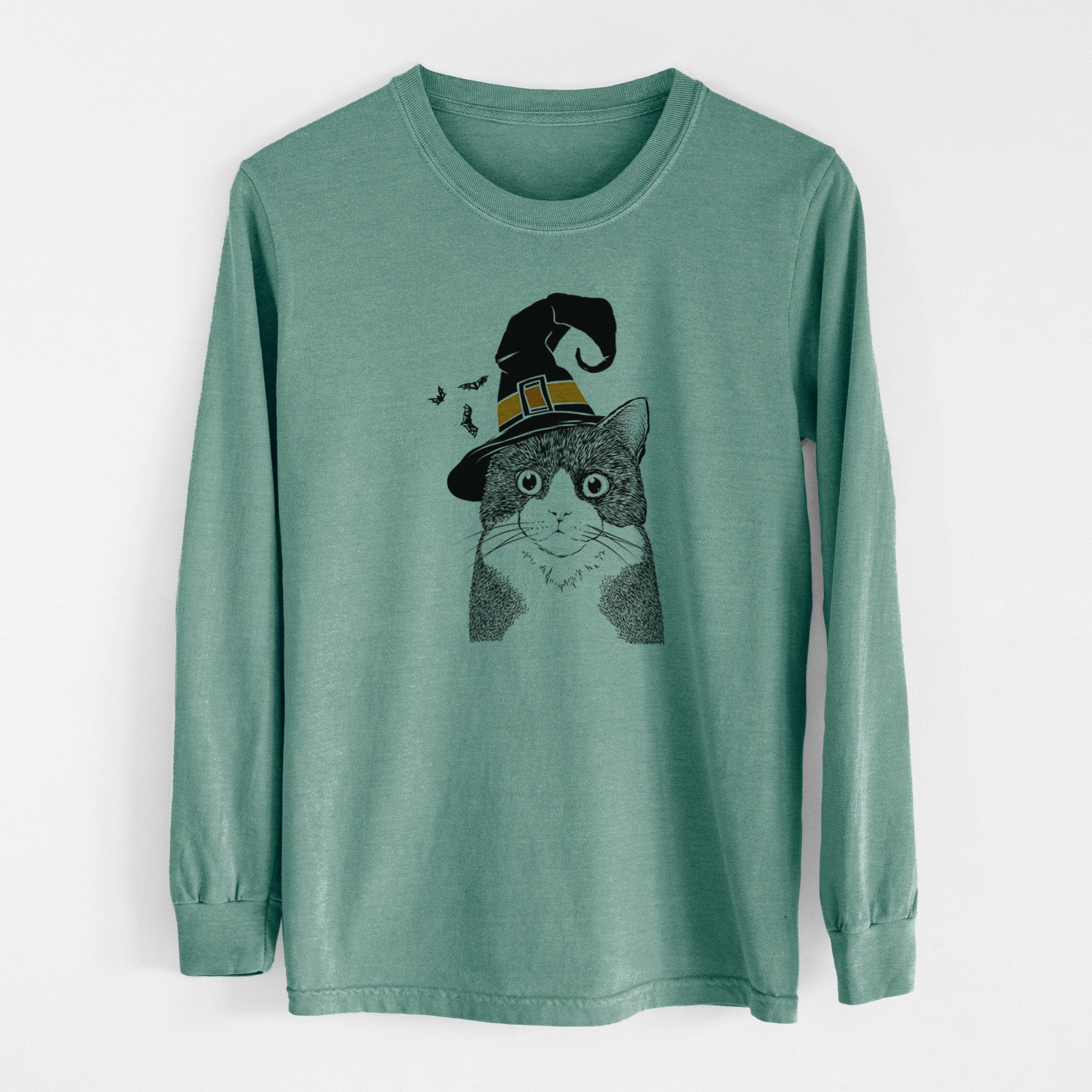 Witch Tux the Tuxedo Cat - Men's Heavyweight 100% Cotton Long Sleeve