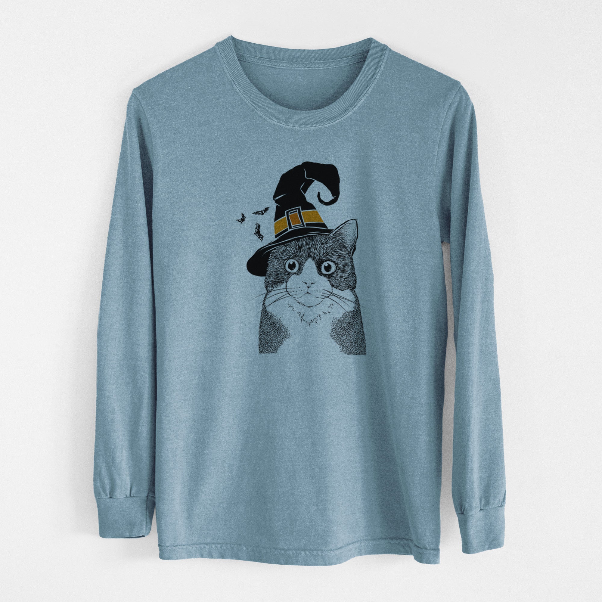 Witch Tux the Tuxedo Cat - Men's Heavyweight 100% Cotton Long Sleeve