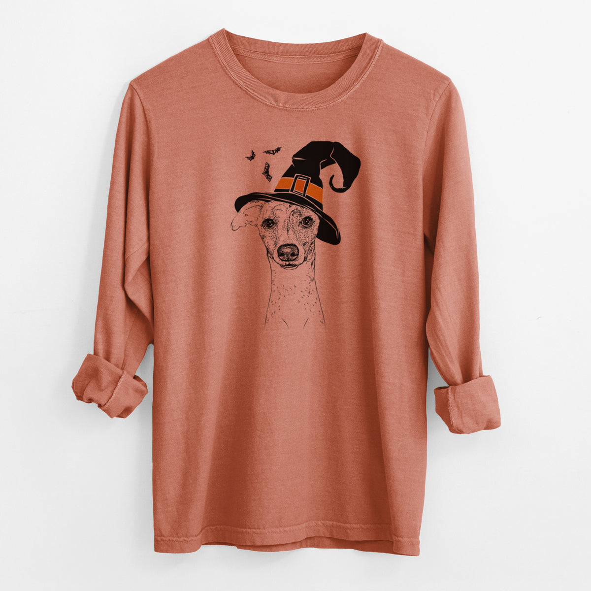 Witch Twiggy the Whippet - Men&#39;s Heavyweight 100% Cotton Long Sleeve