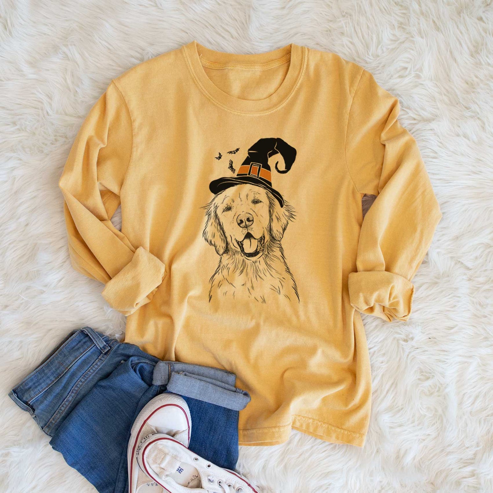 Witch Wallace the Golden Retriever - Men's Heavyweight 100% Cotton Long Sleeve